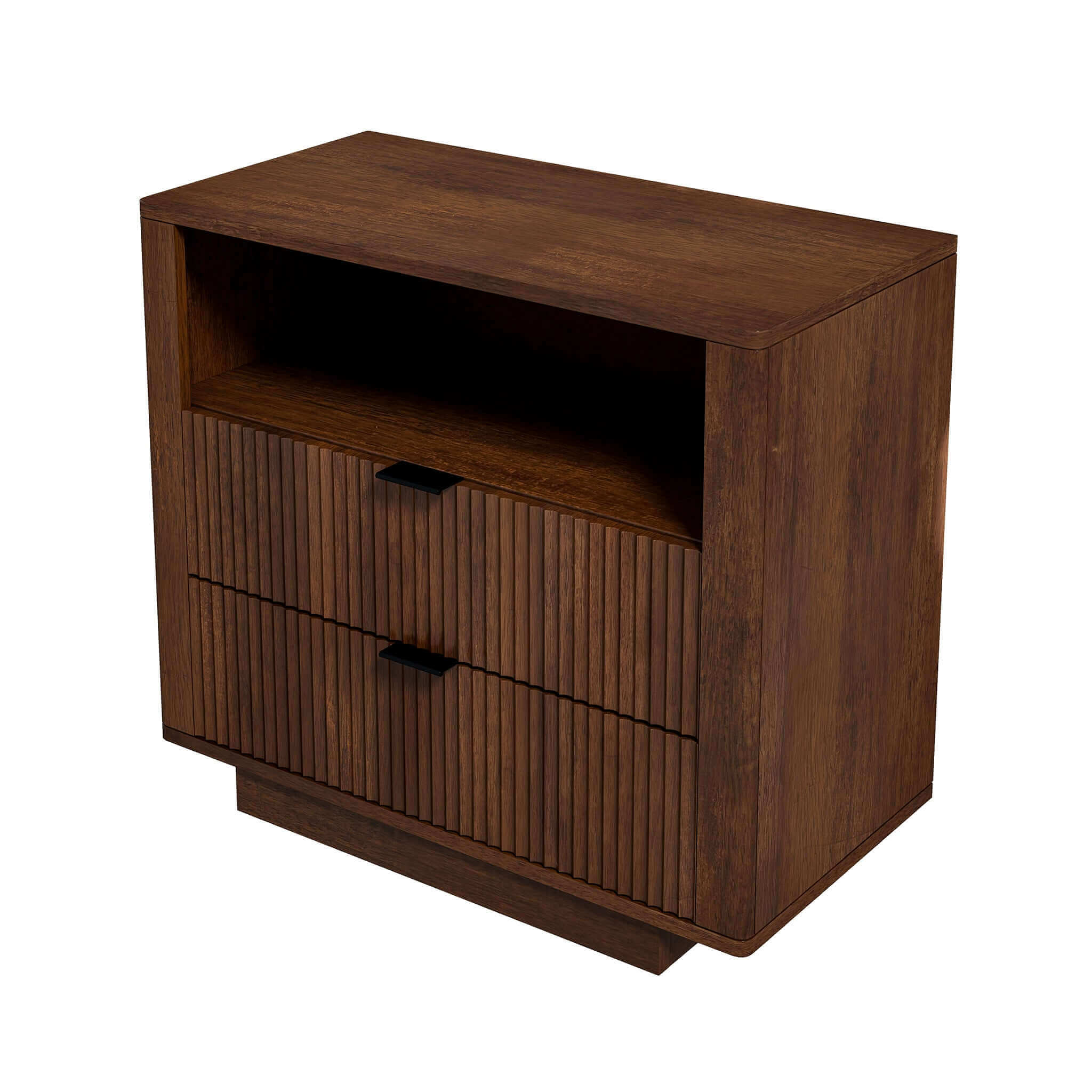 Lola Mid Century Modern Walnut Nightstand 2-Drawer Bed Side Table