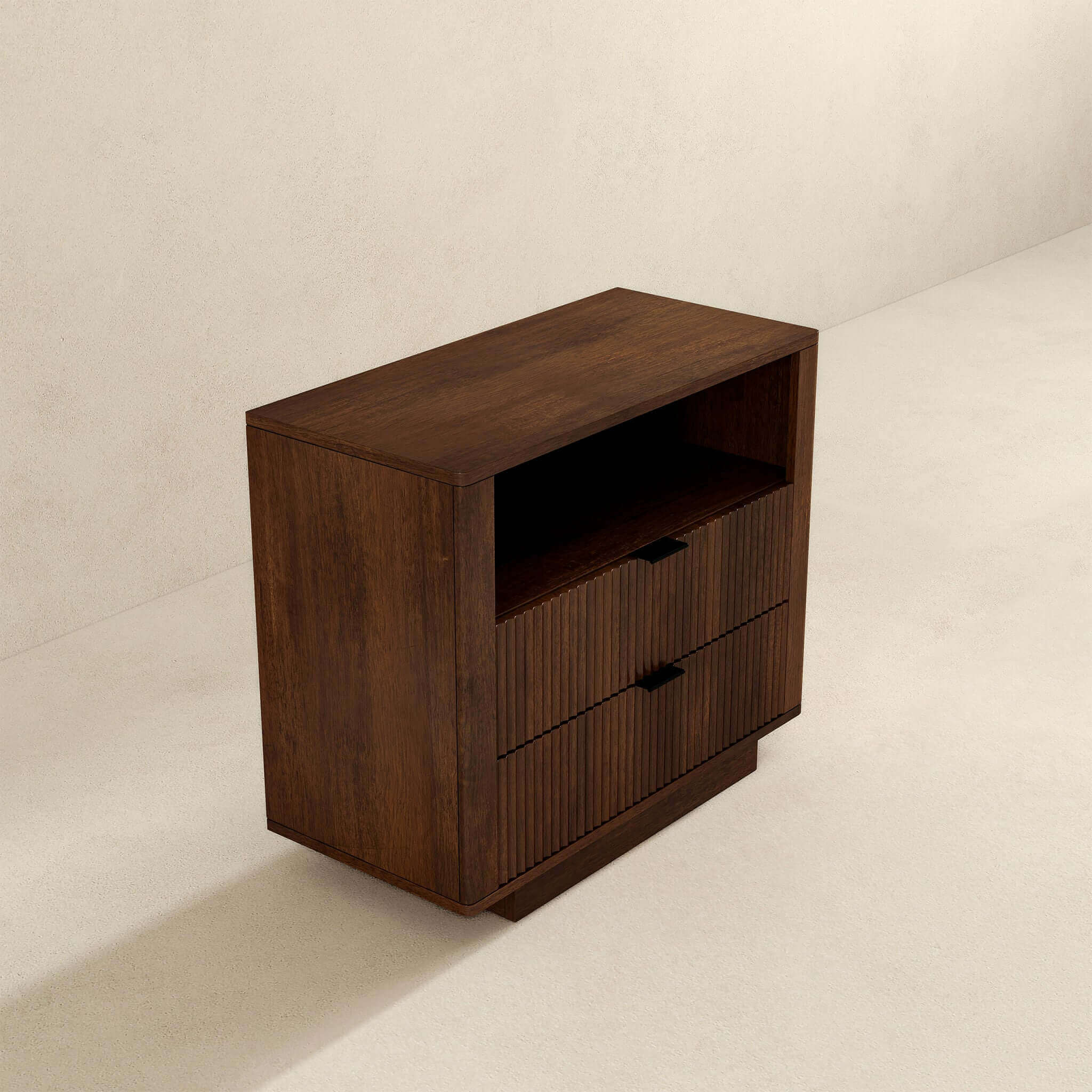 Lola Mid Century Modern Walnut Nightstand 2-Drawer Bed Side Table