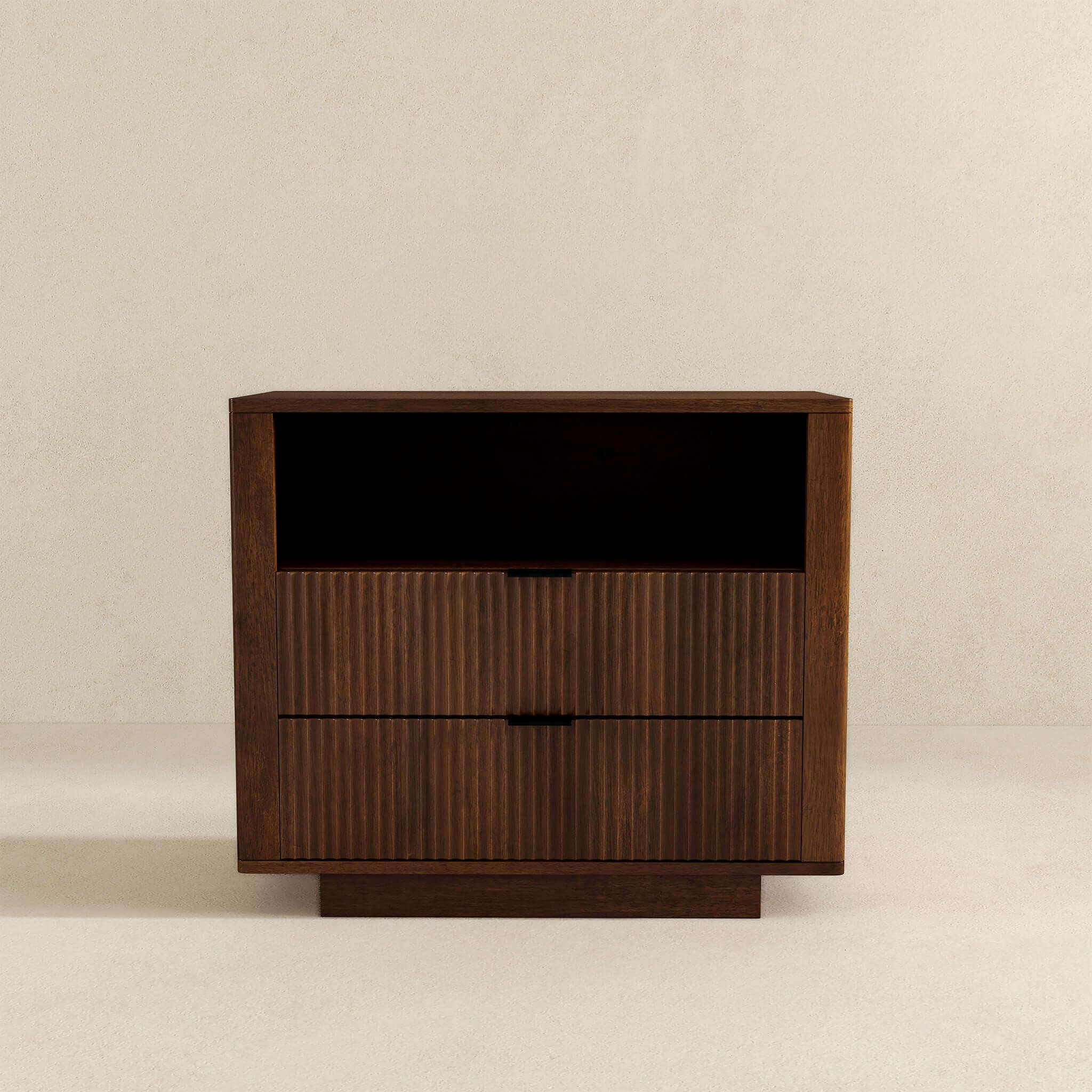 Lola Mid Century Modern Walnut Nightstand 2-Drawer Bed Side Table