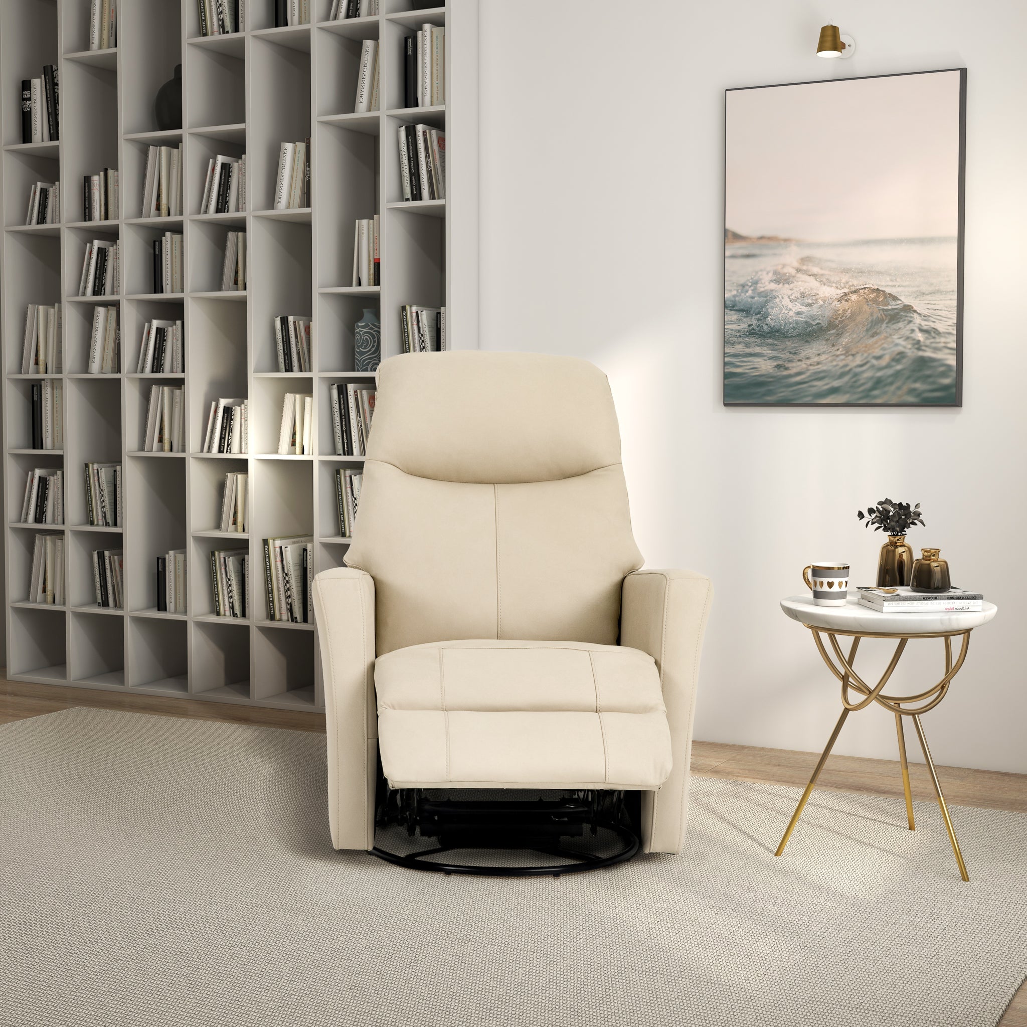 Harlow Swivel Glider Leather Recliner Chair - Ivory