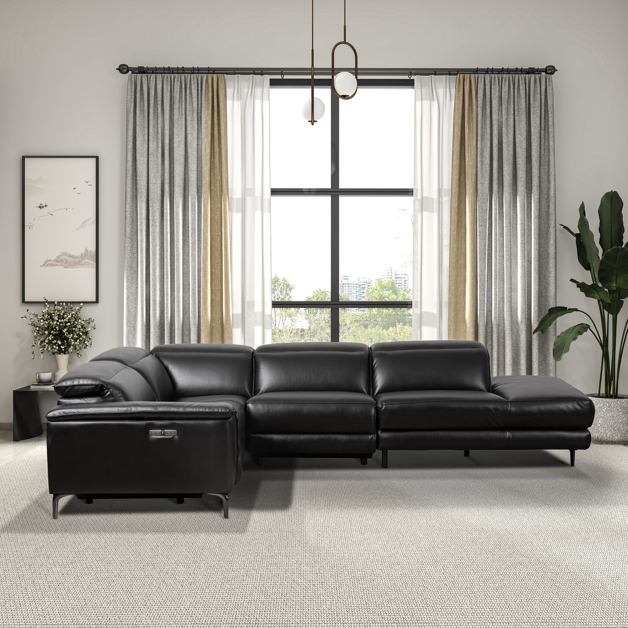 Zander Reclining Sectional Sofa - Black PU