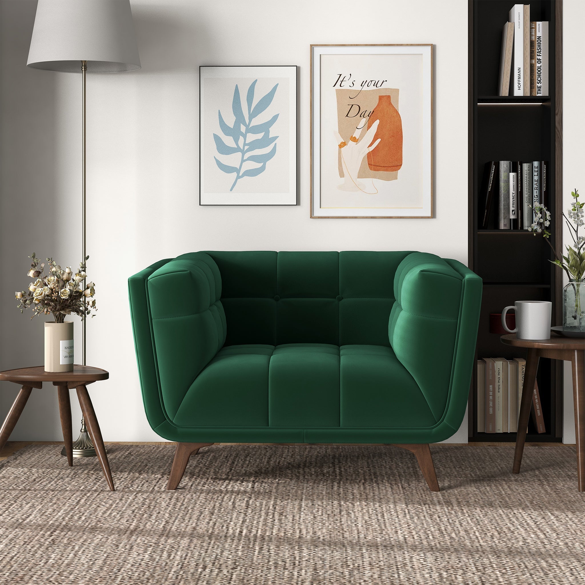 Addison Lounge Chair (Dark Green Velvet)