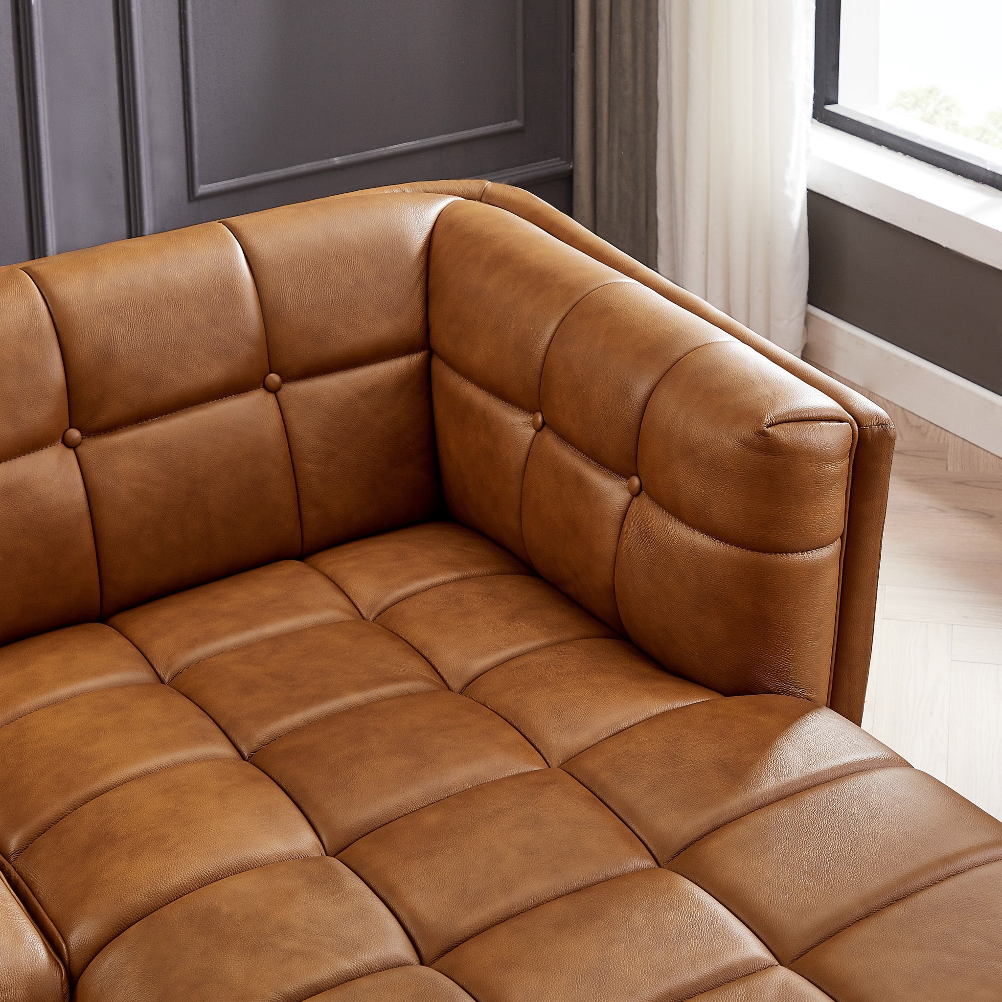 Addison Right Sectional Cognac Leather Sofa