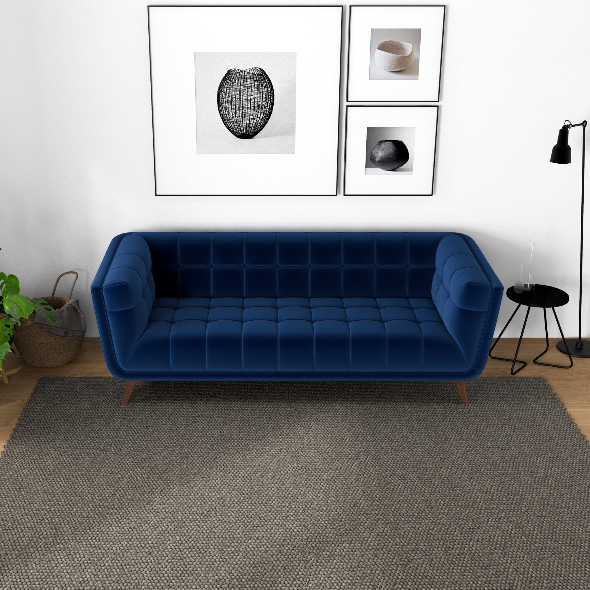 Addison Sofa (Large - Dark Blue Boucle with Metal Feet)