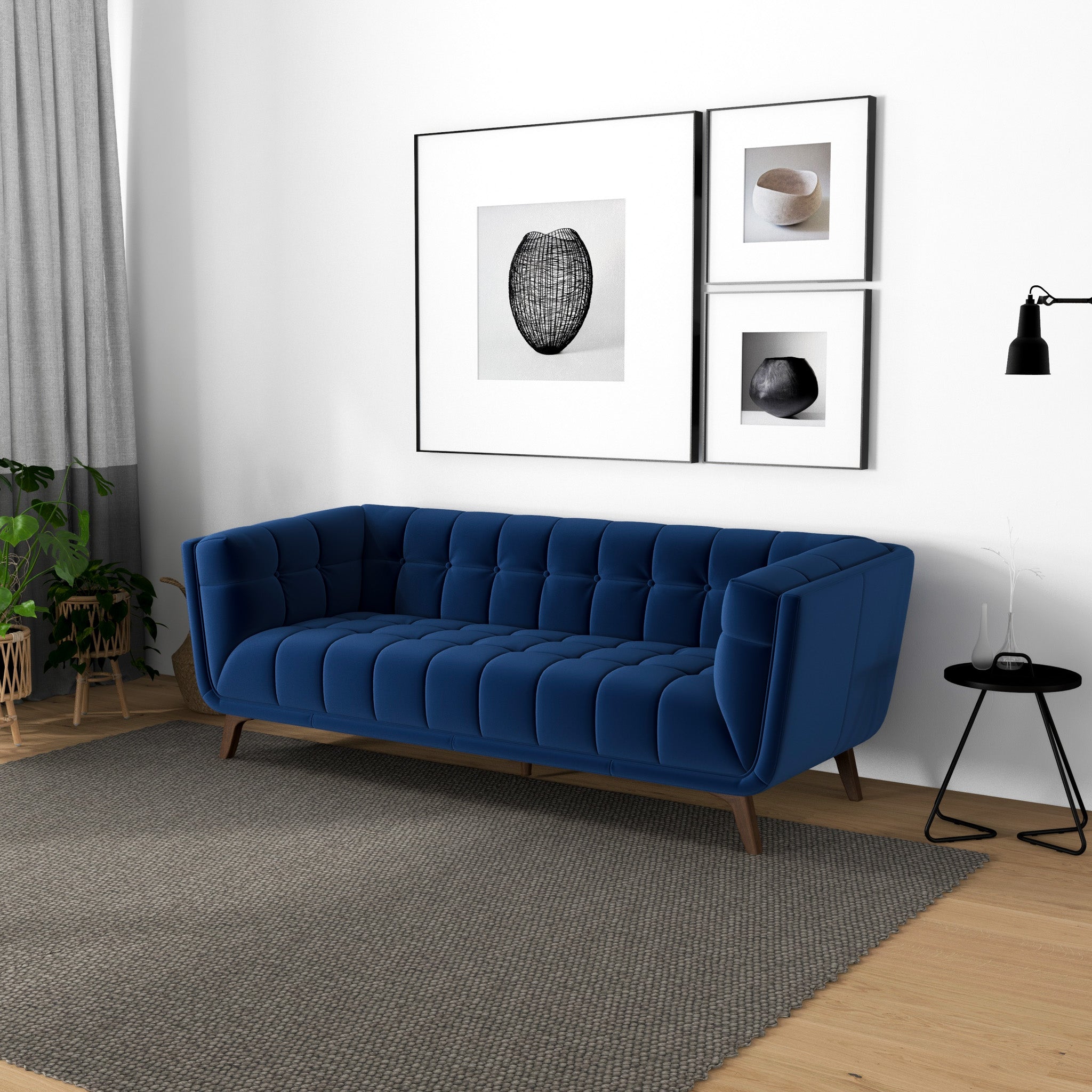 Addison Sofa (Large - Dark Blue Boucle with Metal Feet)