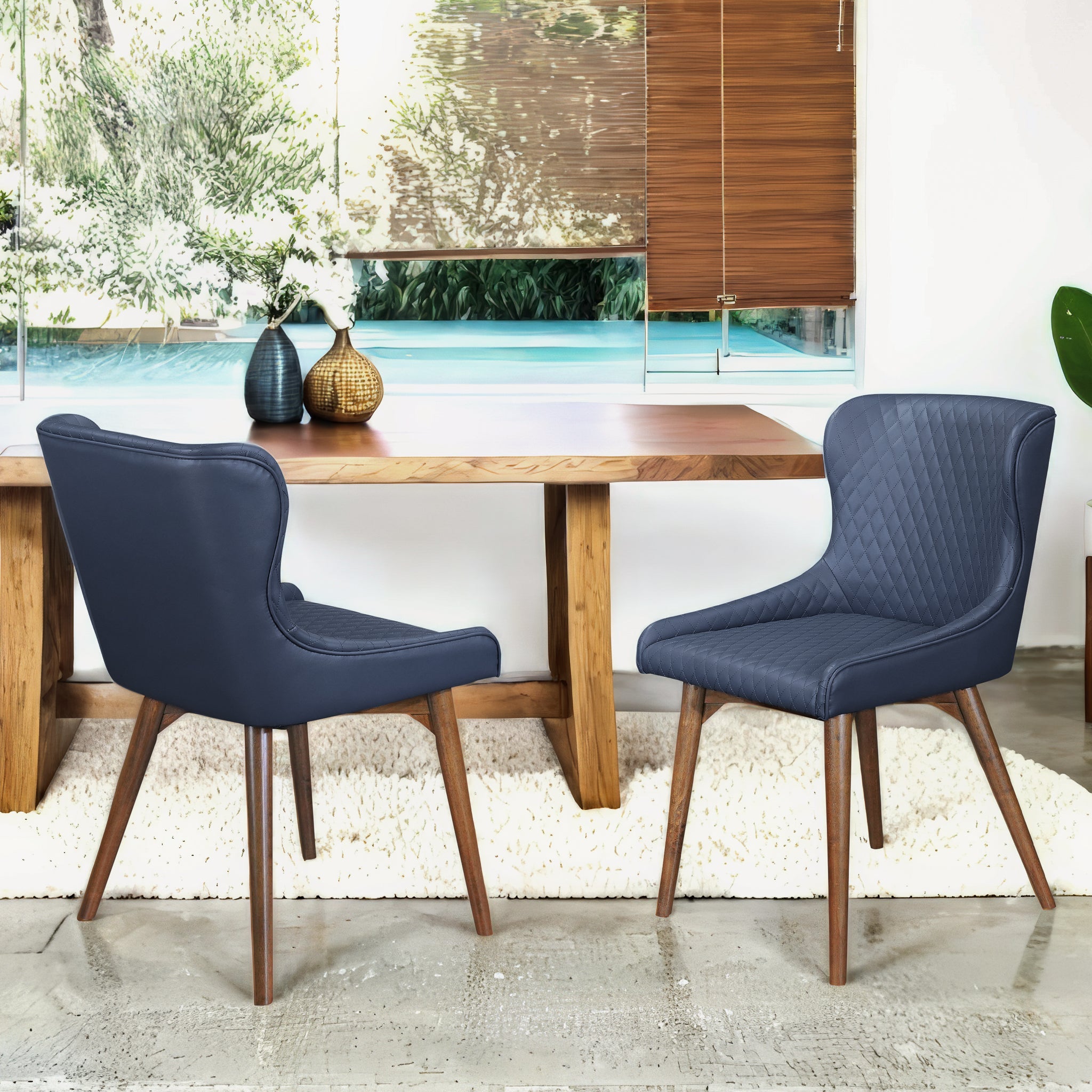 Robin Dining Chair Set of 2 - Navy Blue Vegan Leather