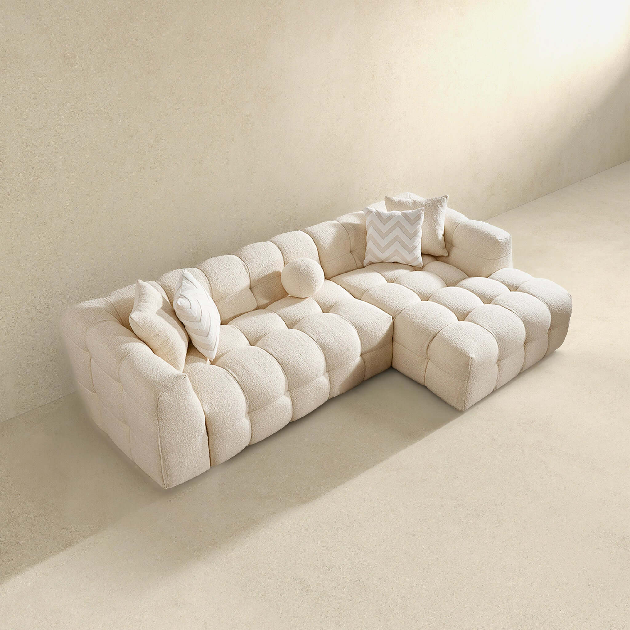 Alana Tufted Ivory Boucle Right Sectional Sofa