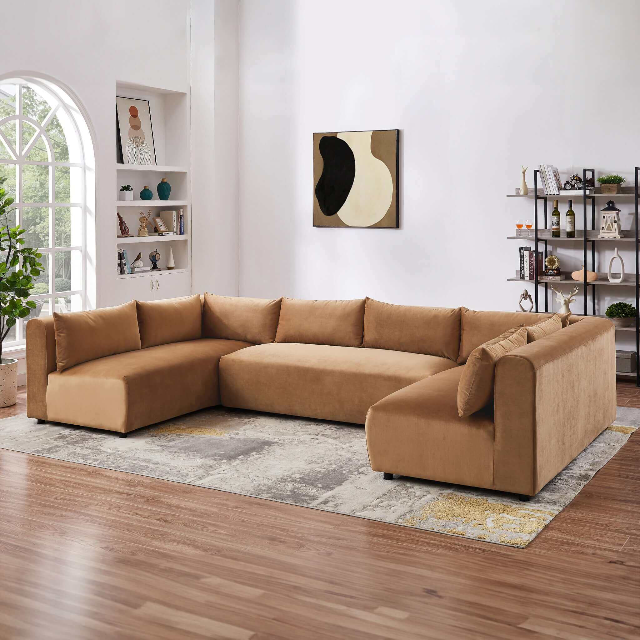 #Color_Cognac Velvet Aleny Modular Corner Sofa