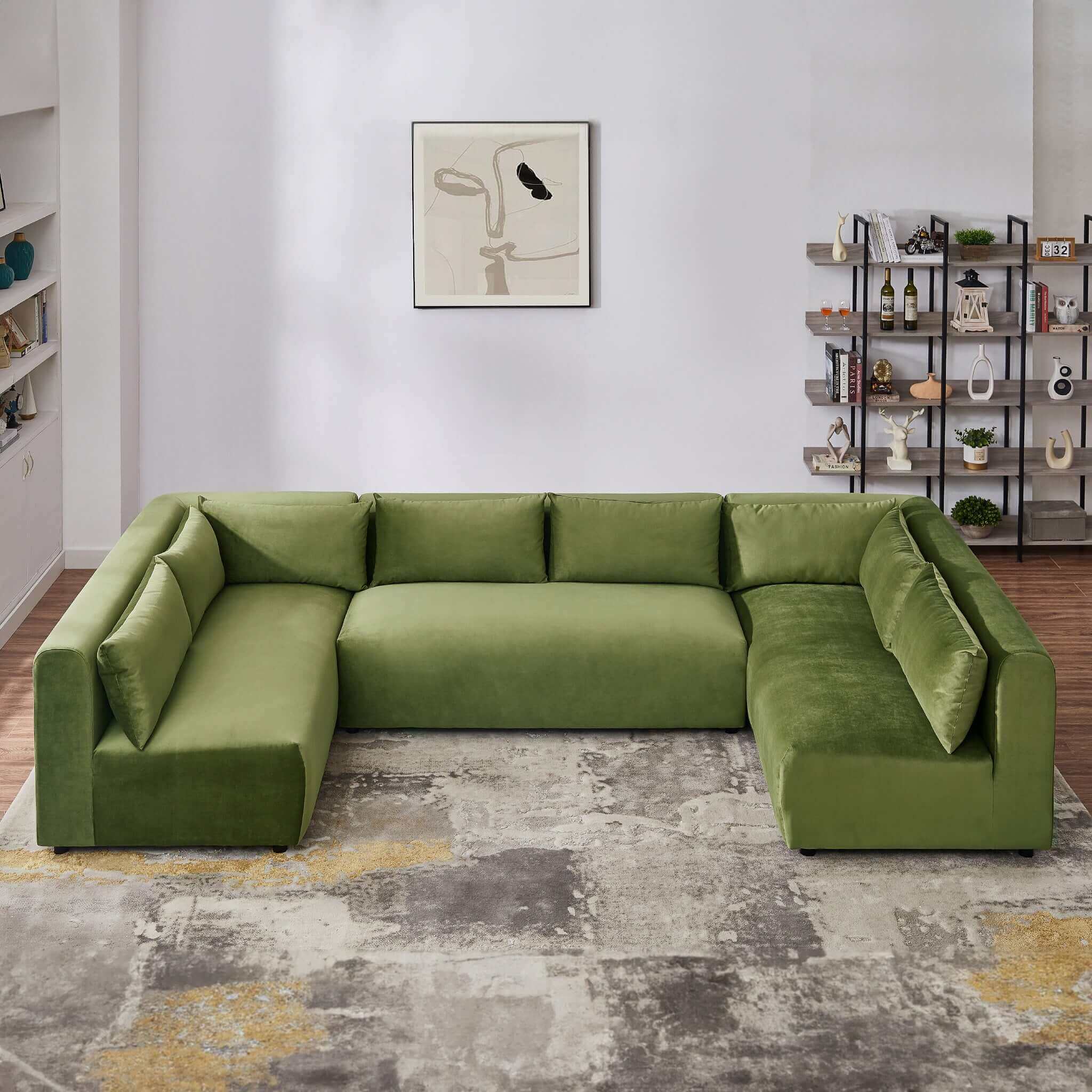 #Color_Green Velvet Aleny Modular Corner Sofa