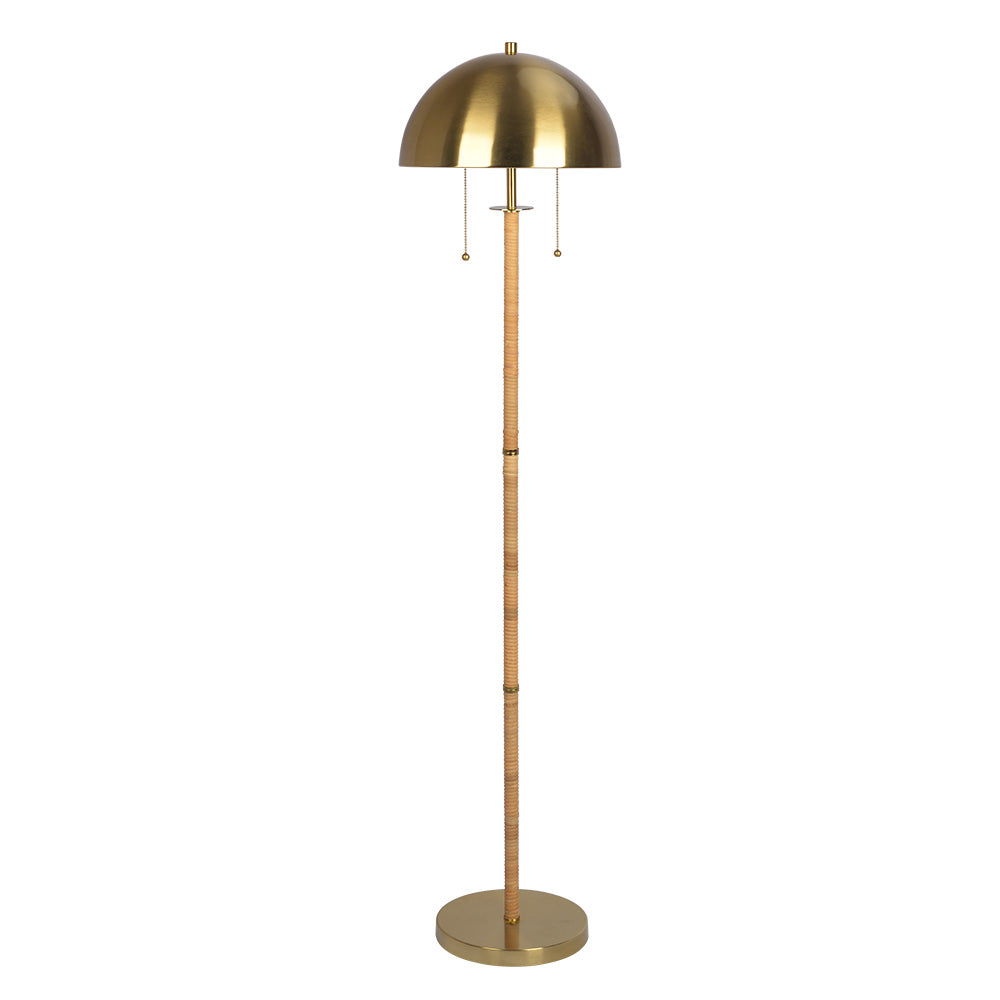 Allure 2-Light Floor Lamp, Gold Brass, Natural Rattan Tube , Double On/Off Pull Chain - West Lamp