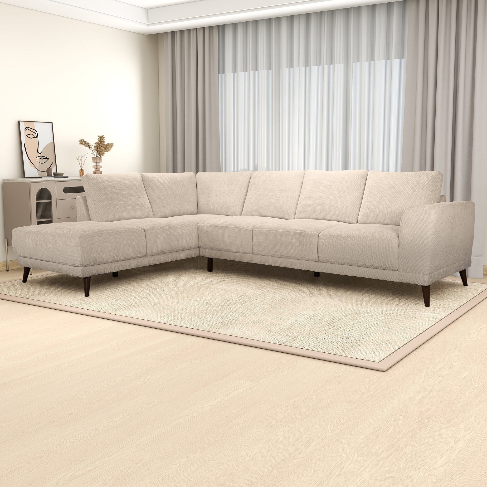 Amara Left Sectional Cream Fabric Sofa