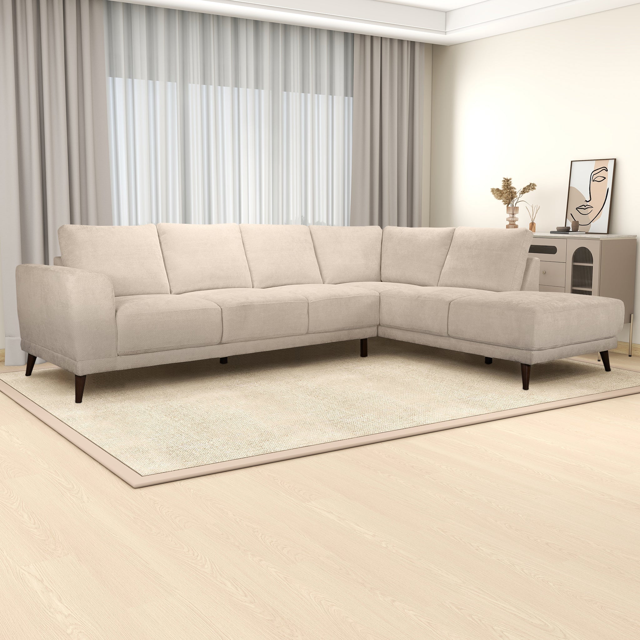 Amara Right Sectional Cream Fabric Sofa