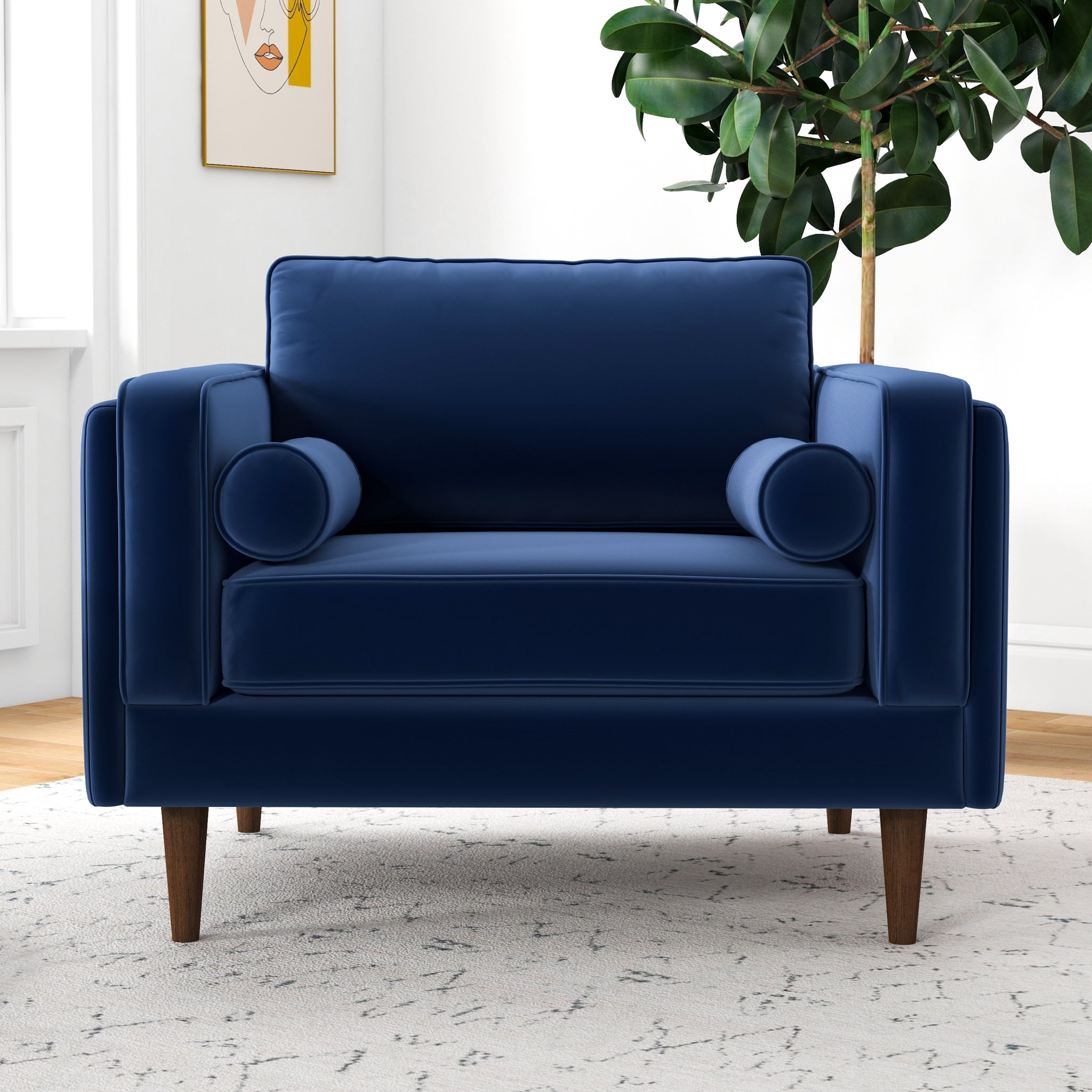 #Color_Navy Blue Velvet Amber Lounge Chair