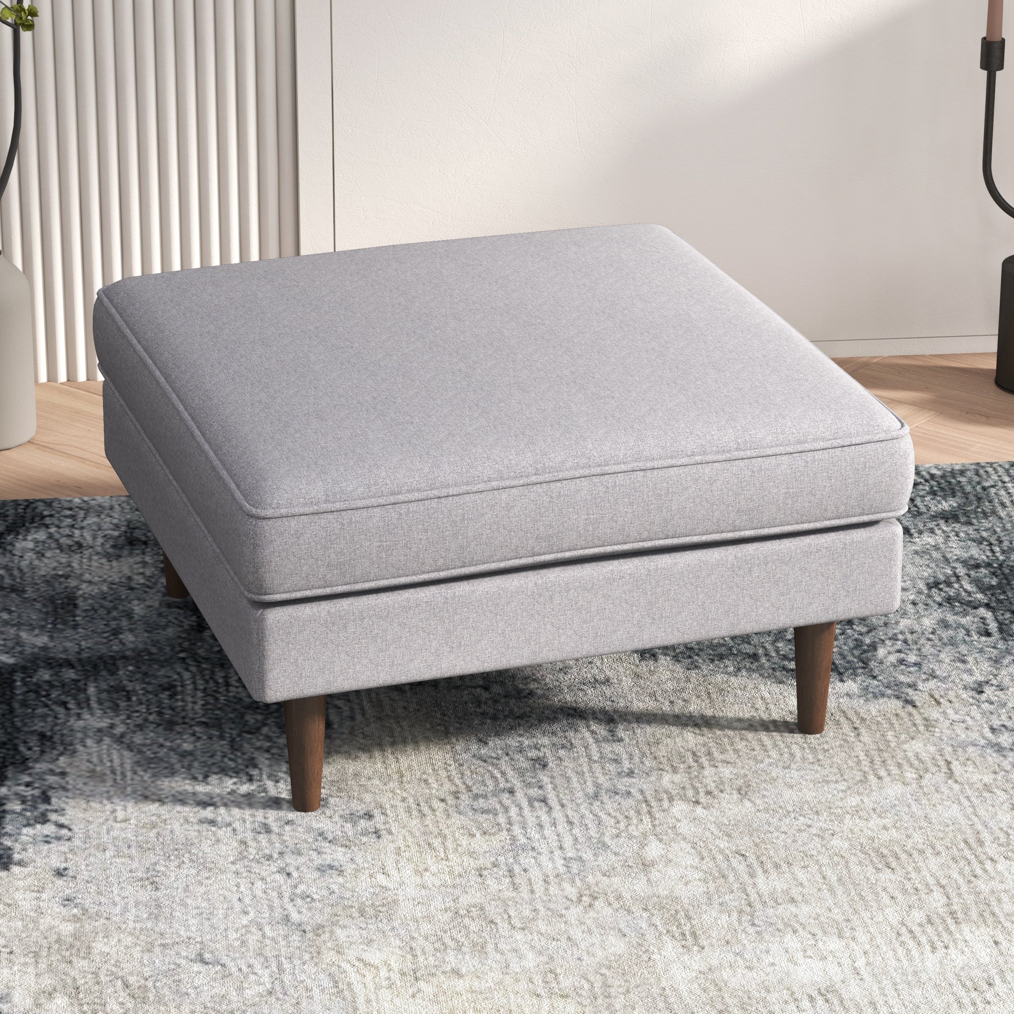 #Color_Light Gray Linen Amber Square Upholstered Ottoman