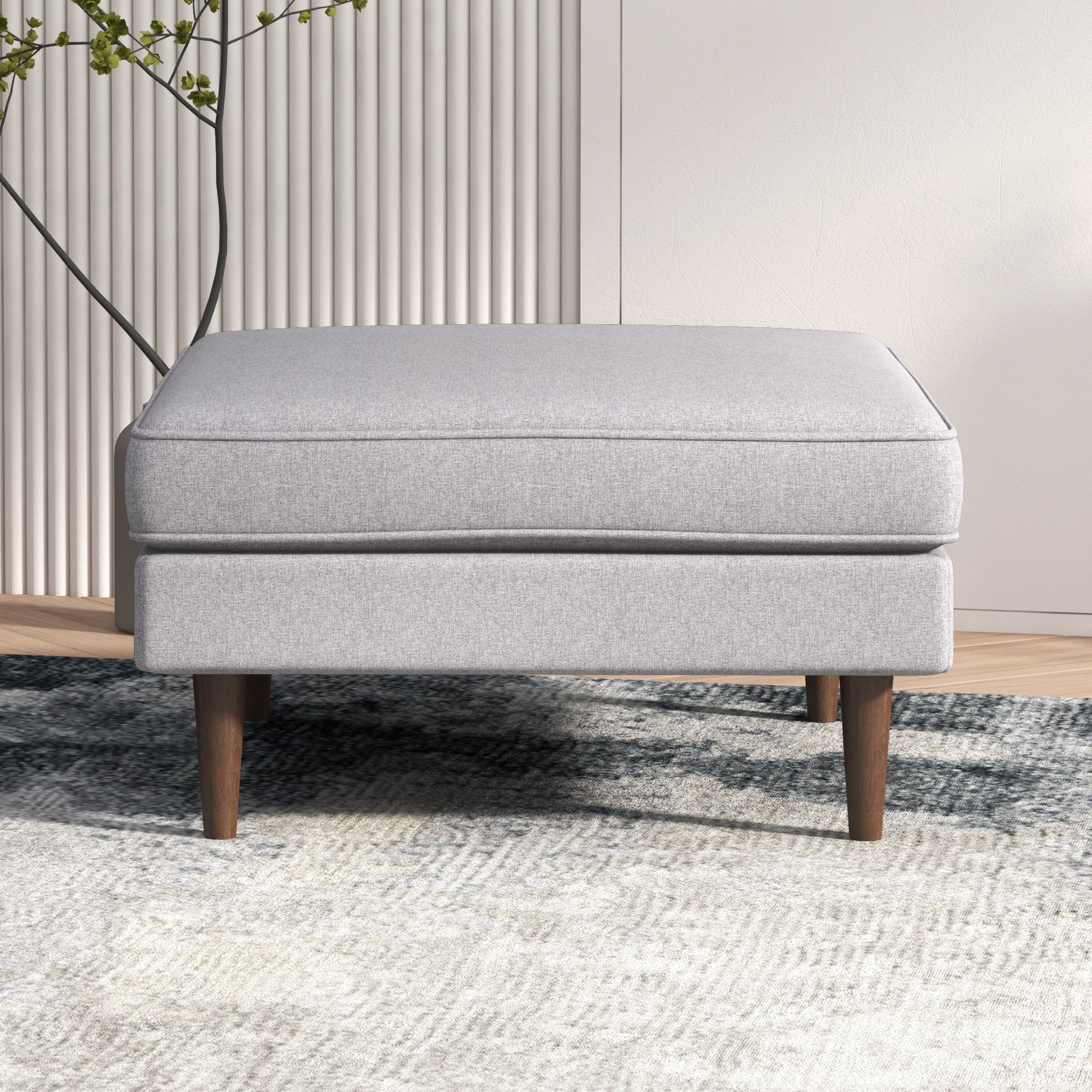 Amber  Square Upholstered Ottoman (Light Gray Linen)