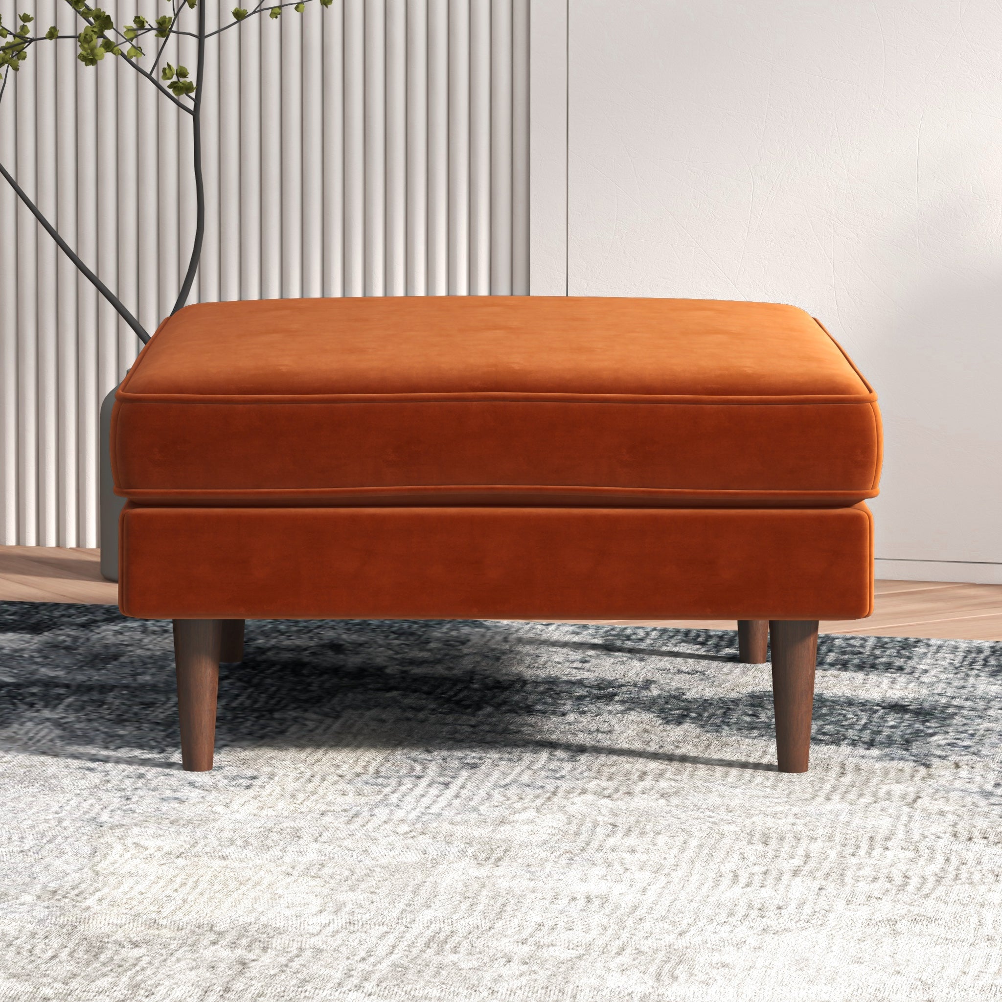 Amber  Square Upholstered Ottoman (Burnt Orange Velvet)