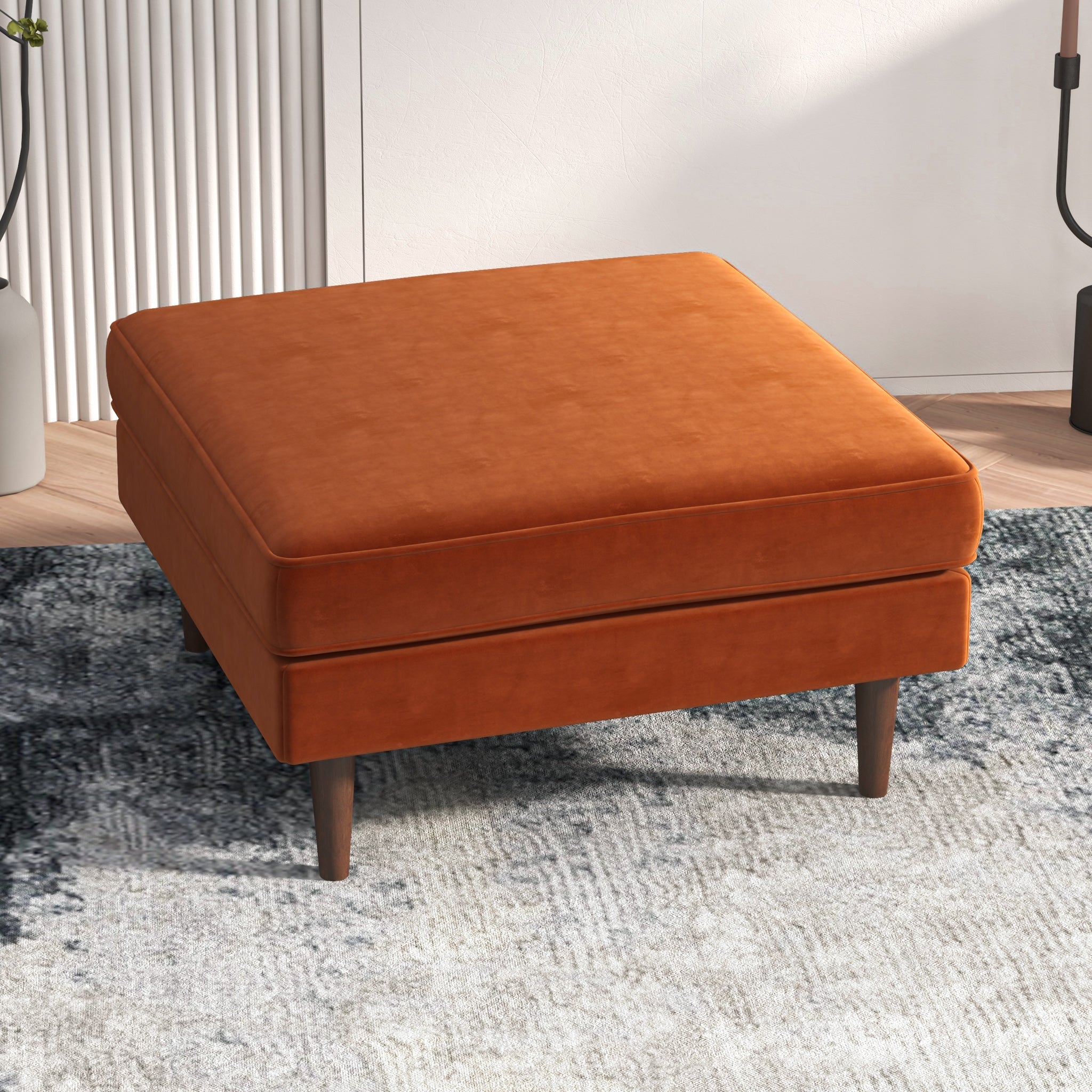 #Color_Burnt Orange Velvet Amber Square Upholstered Ottoman