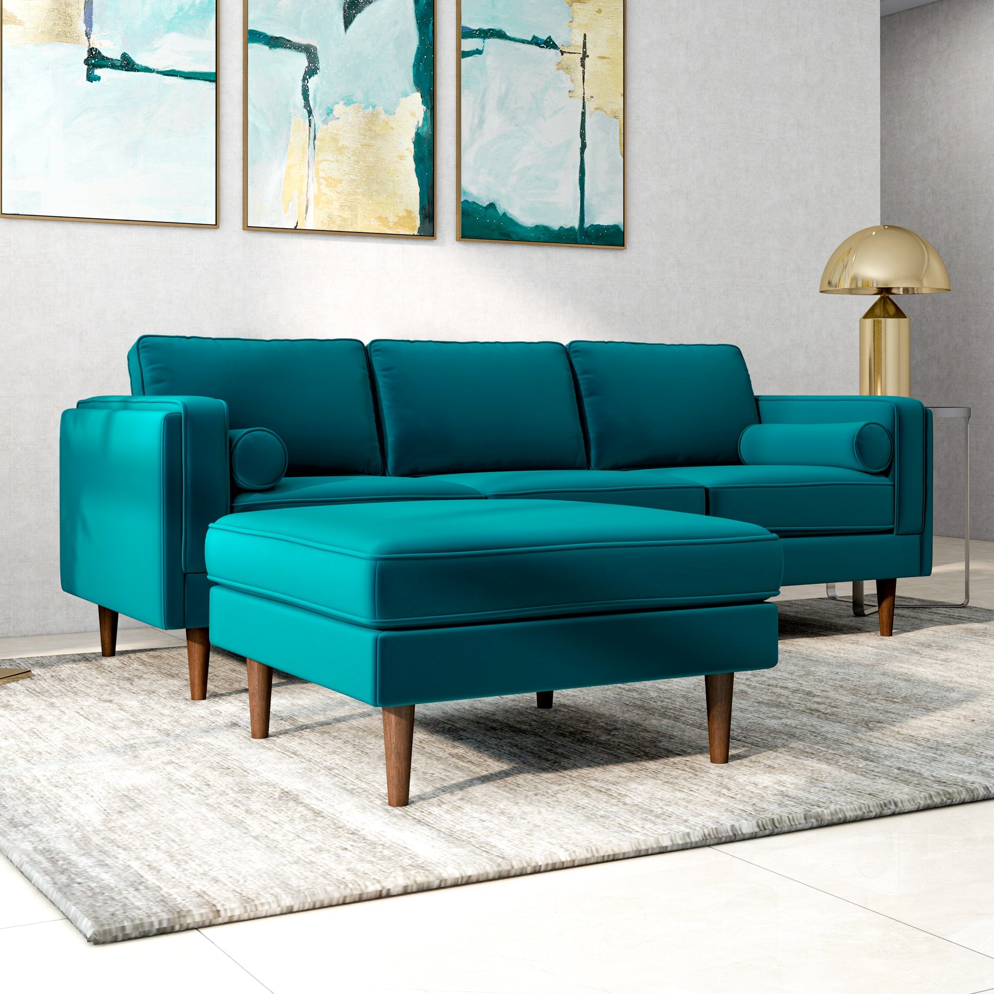 Amber  Square Upholstered Ottoman (Teal Velvet)