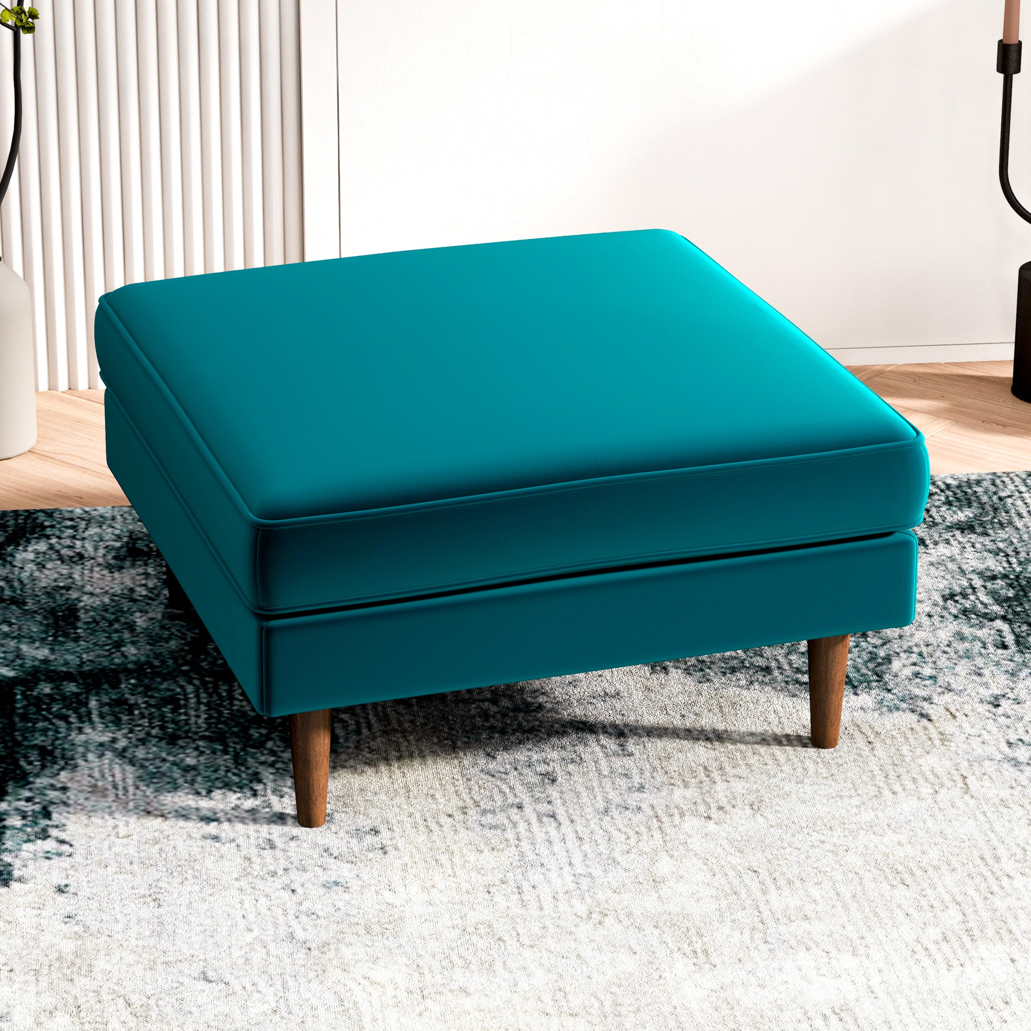 #Color_Teal Velvet Amber Square Upholstered Ottoman