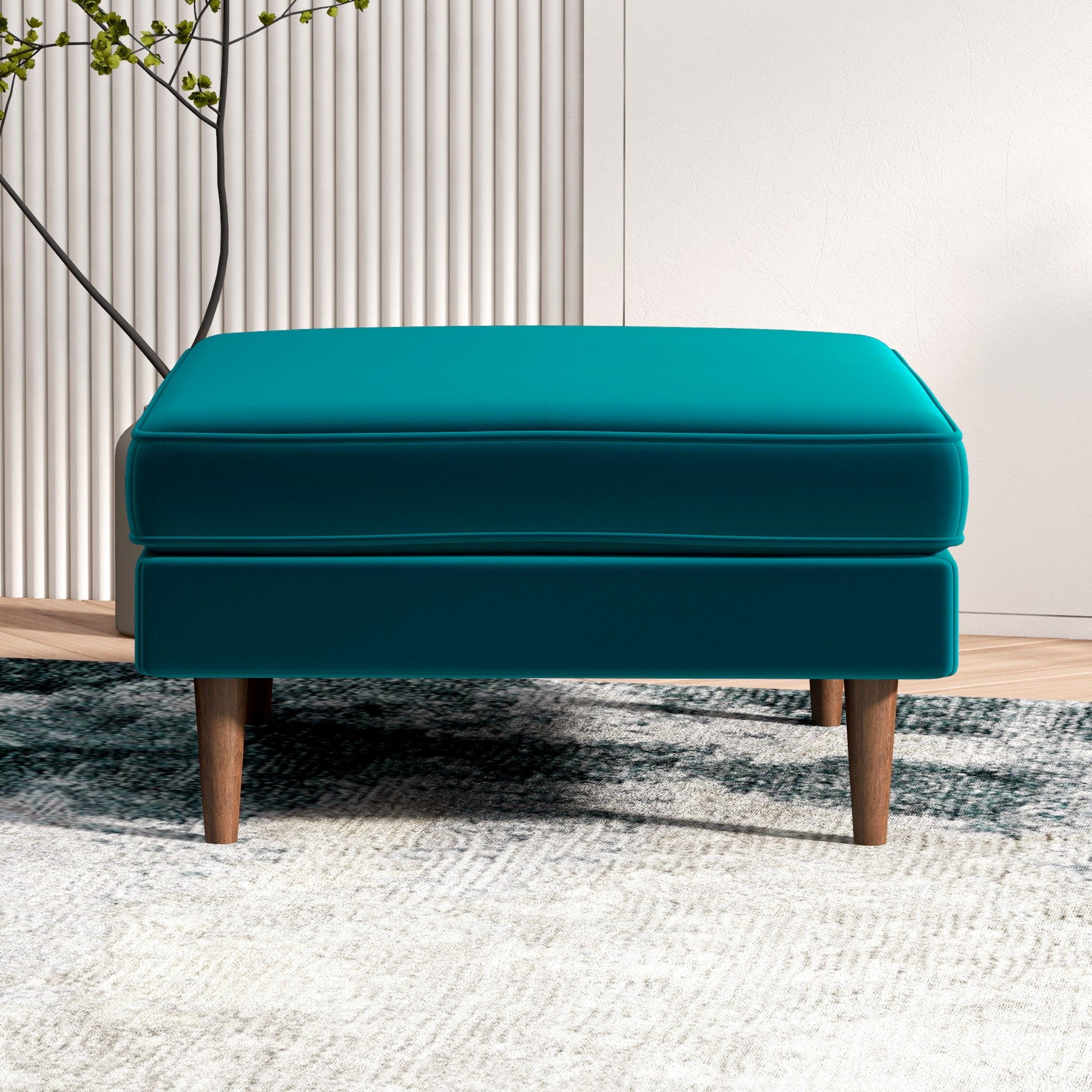 Amber  Square Upholstered Ottoman (Teal Velvet)