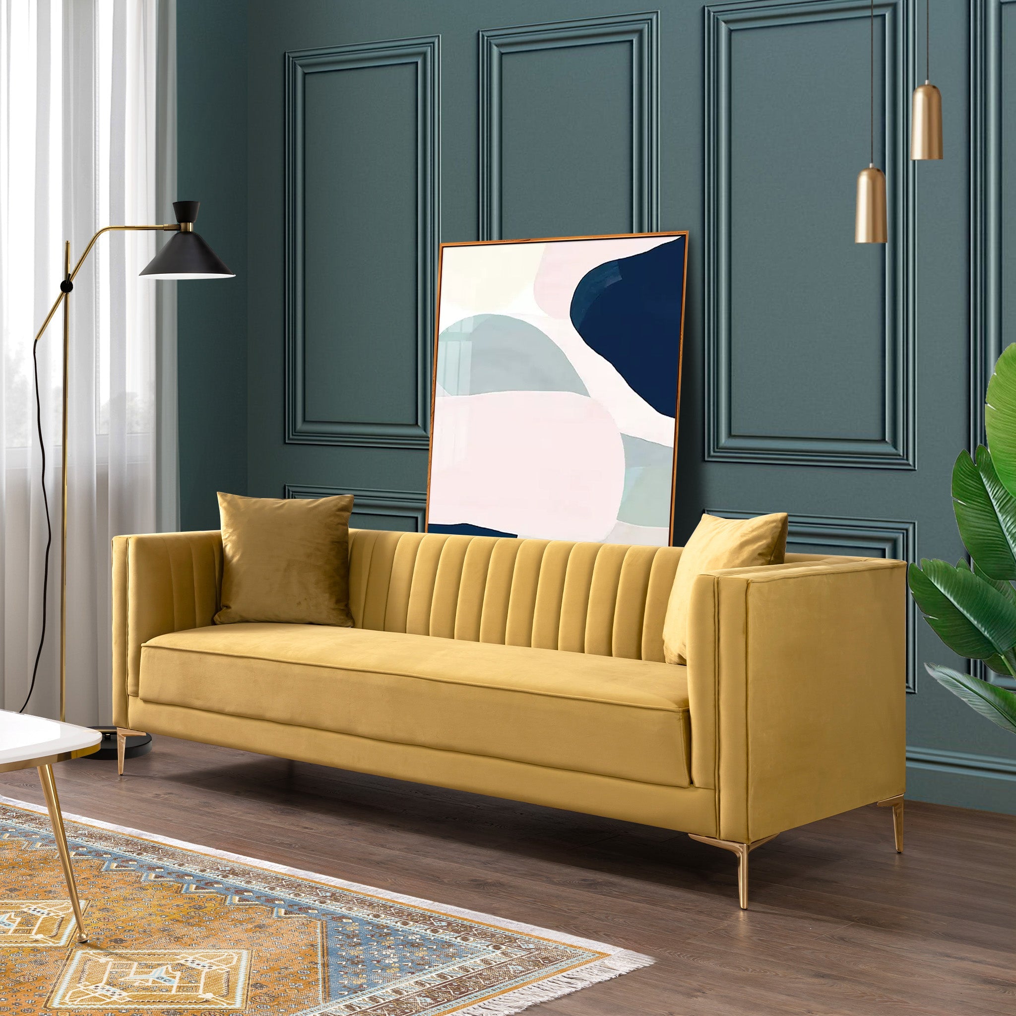 Angelina Sofa 91" (Yellow Mustard Velvet)