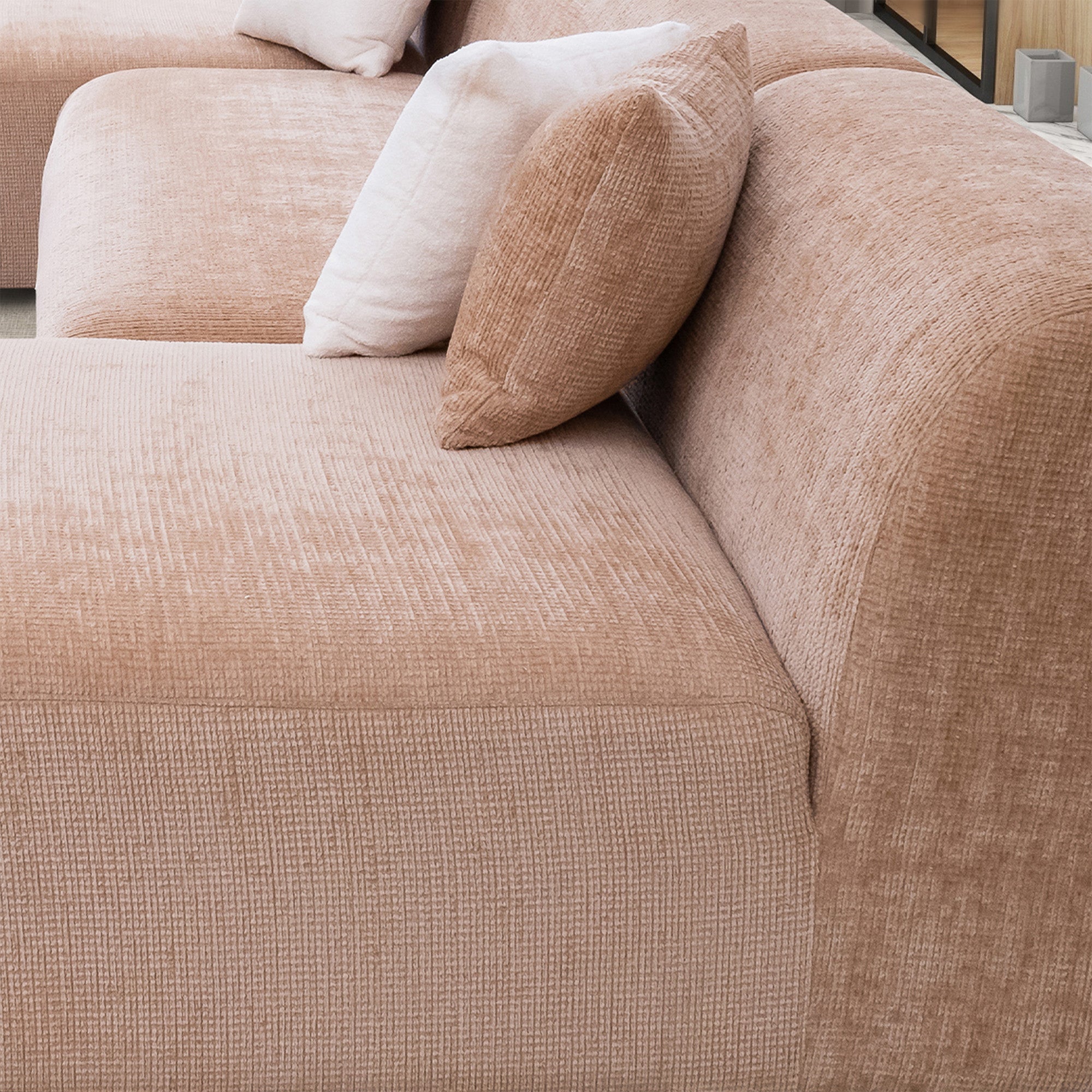 Audrey Peach Chenille U Shape Corner Sofa