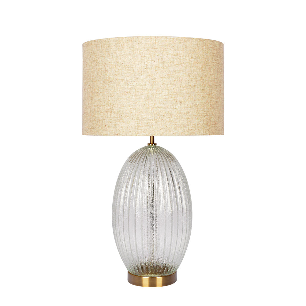 Aurora Ribbed Glass Lamp Base Clear Table Lamp Large Linen Shade - West Lamp