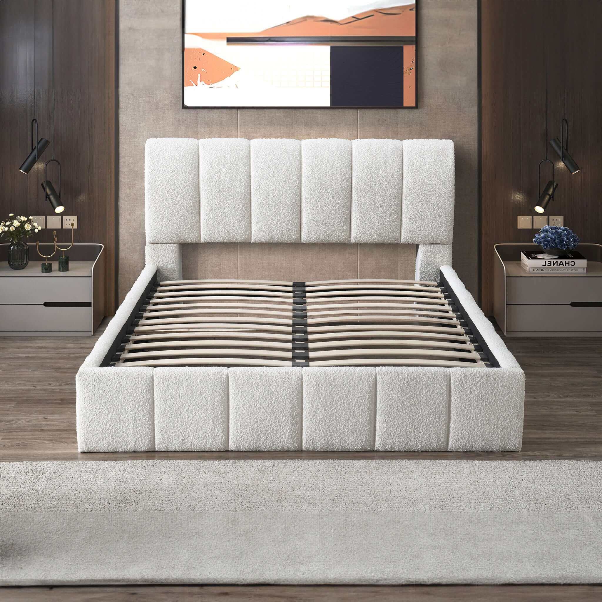 Hilar  White Boucle Platform Bed King