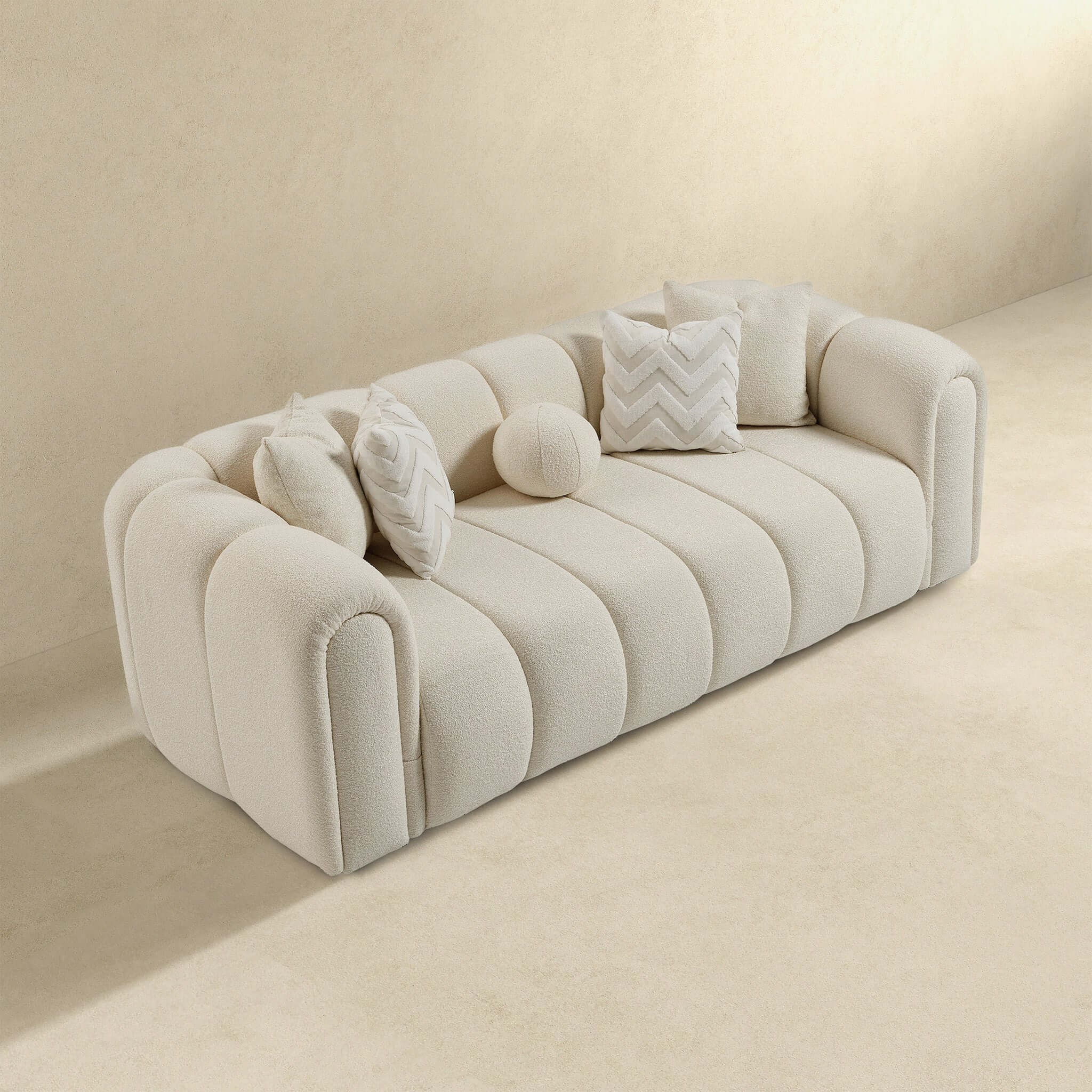 Beatrice Modern Tufted Ivory Boucle Sofa