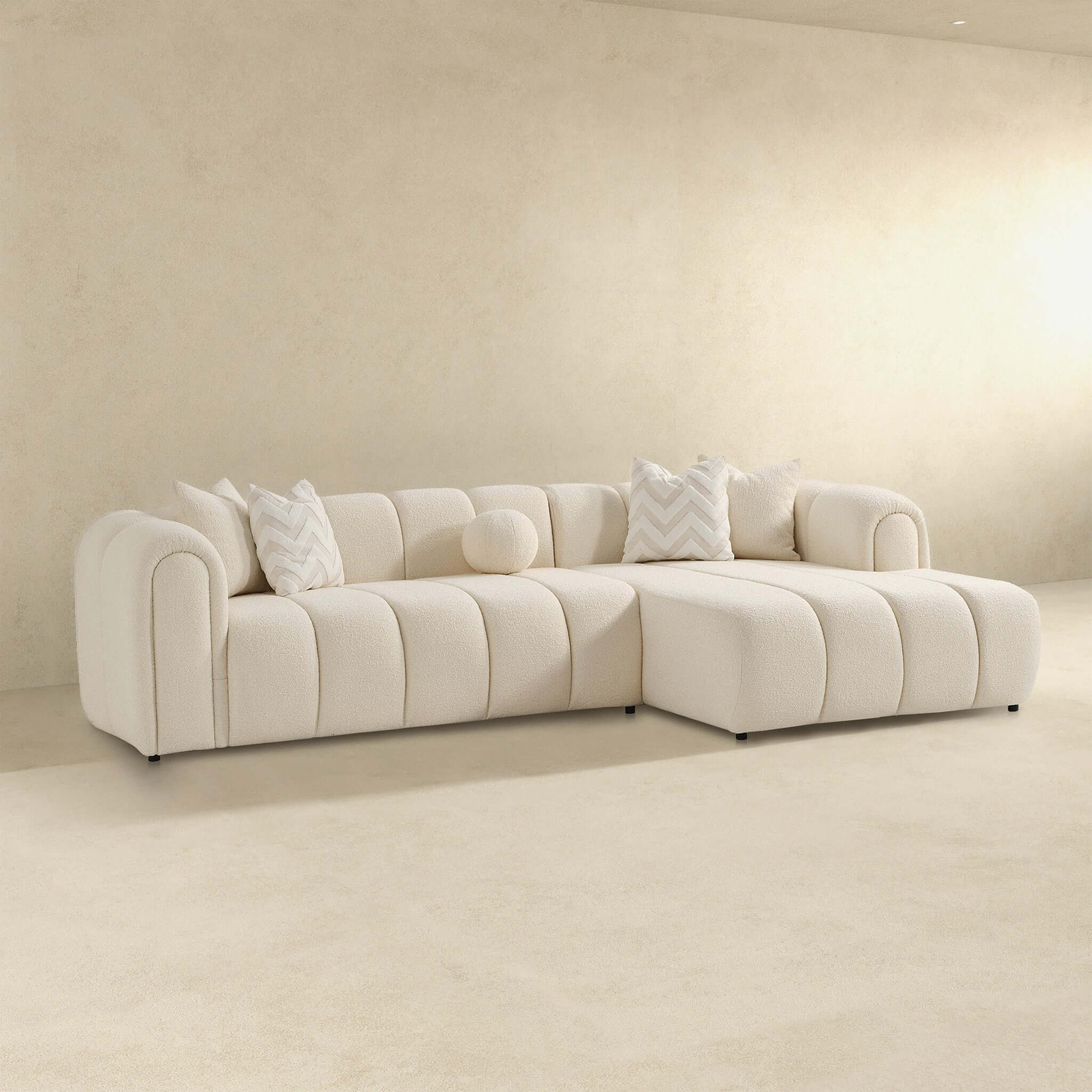 Beatrice Modern Tufted Ivory Boucle Right Sectional Sofa