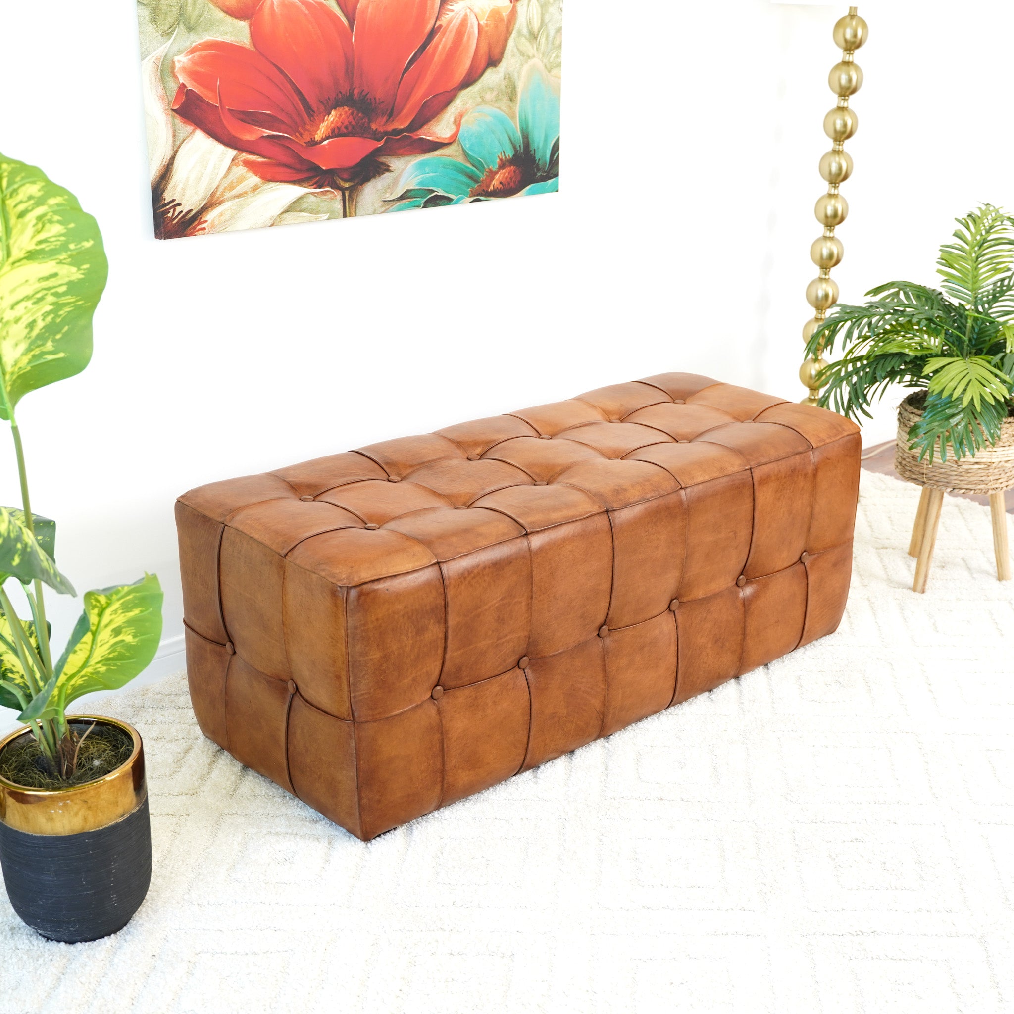 Benjiro Tan Leather Bench