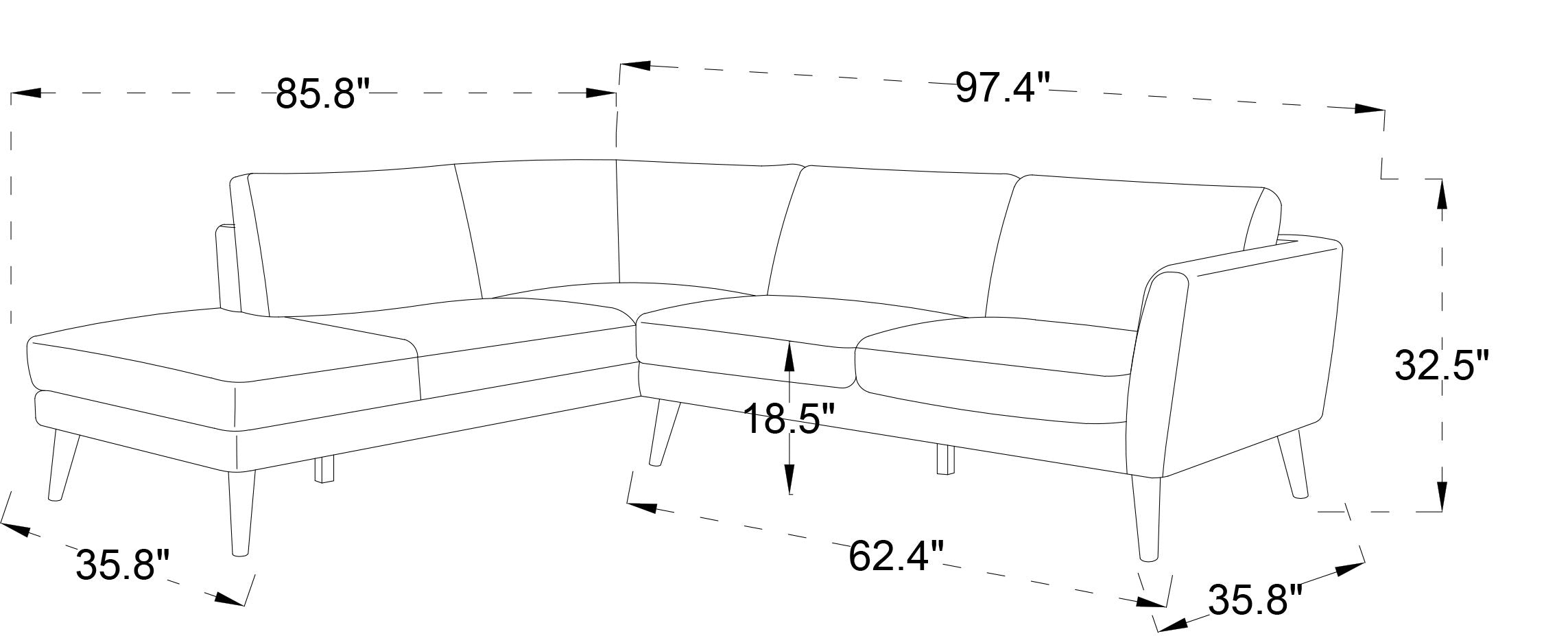 Benson Grey Fabric Sectional Sofa Left Facing Chaise