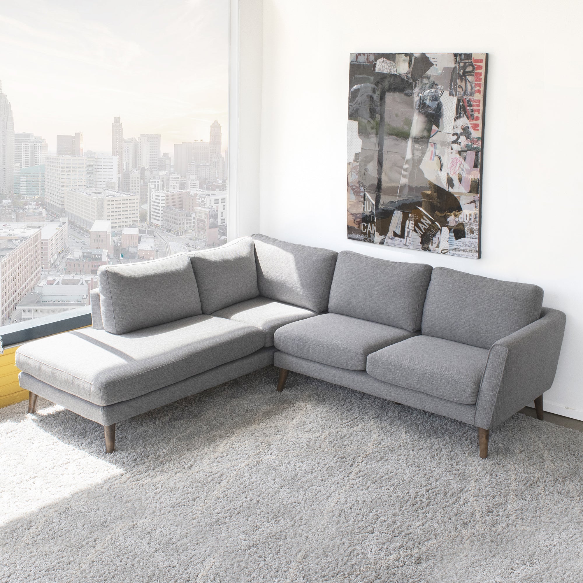 Benson Grey Fabric Sectional Sofa Left Facing Chaise