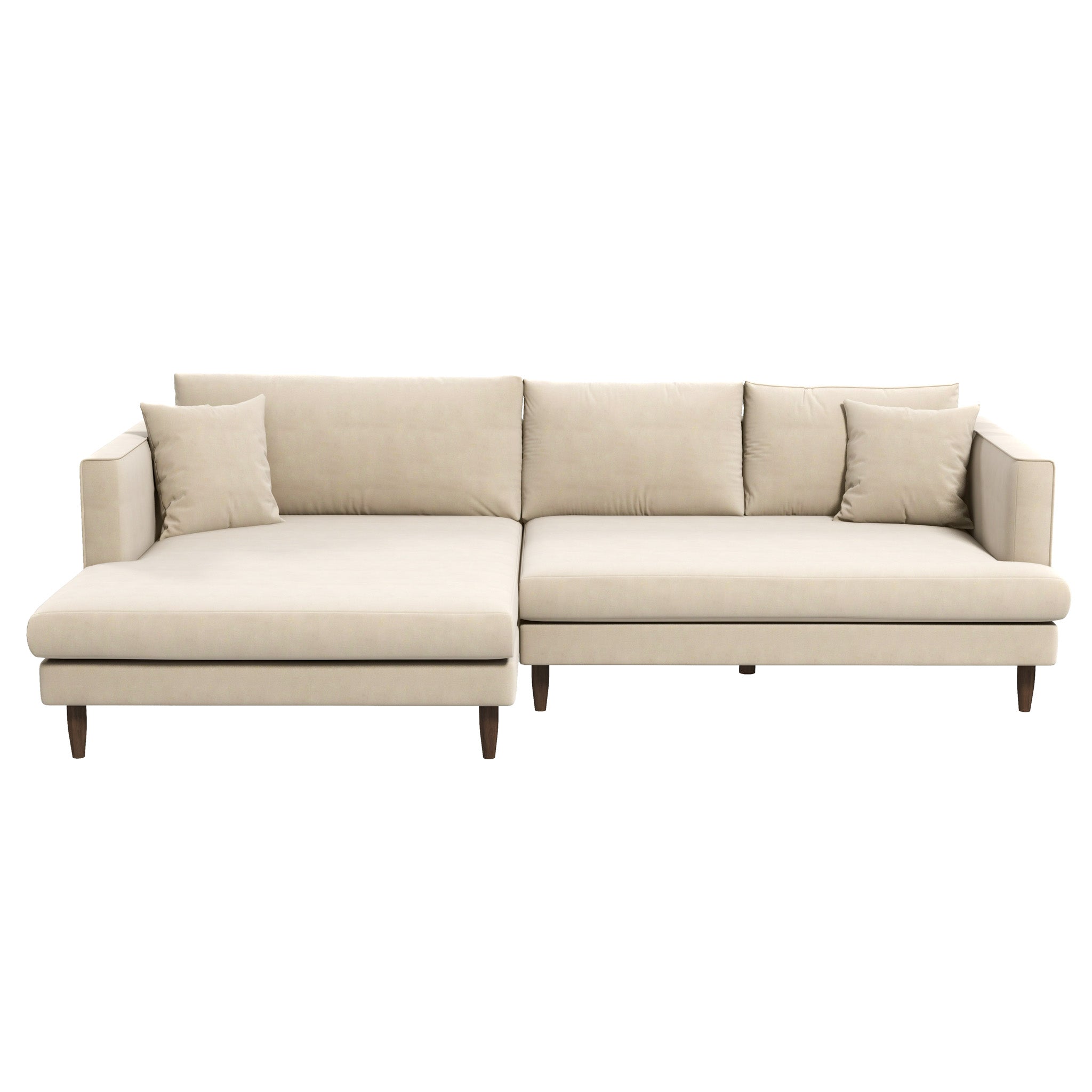 #Color_Cream Velvet L-Shaped Sectional Sofa Blake Left Facing in Cream Velvet front view without background