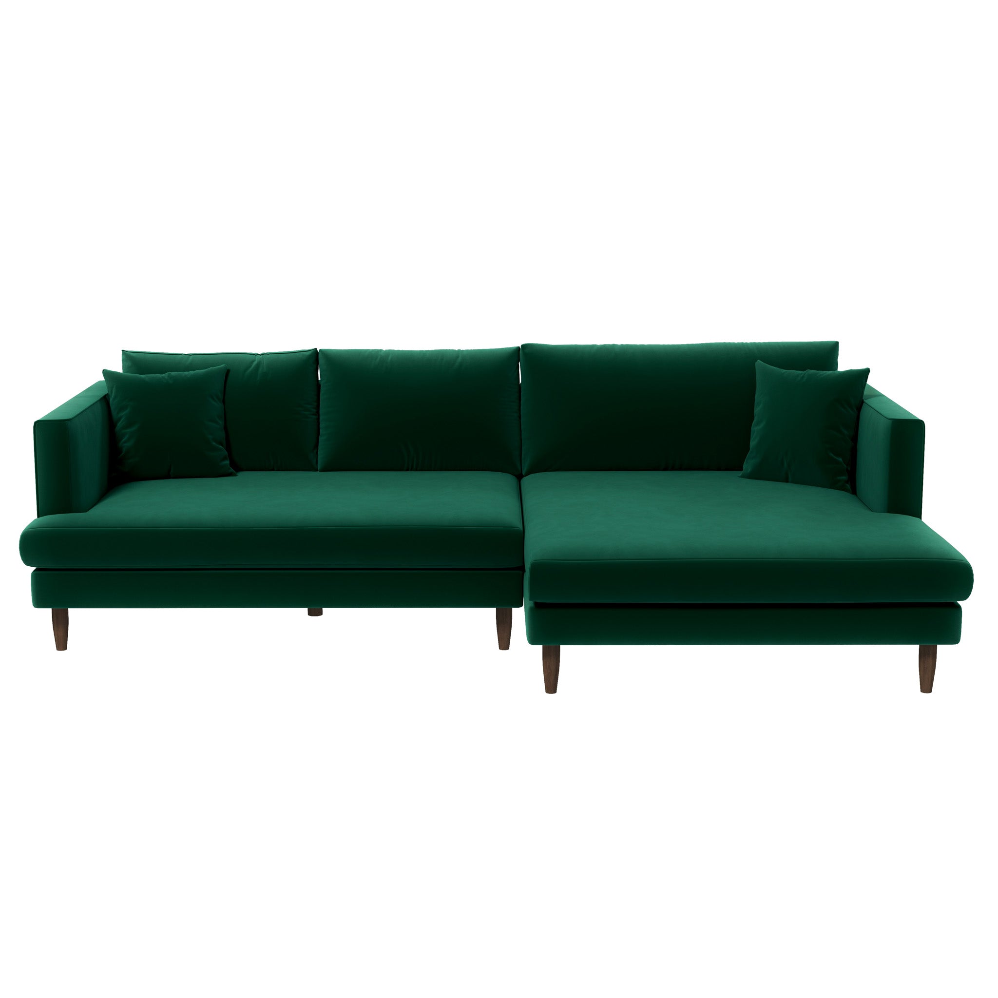 #Color_Green Velvet L-Shaped Sectional Sofa Blake Right Facing in Velvet Green front view no background