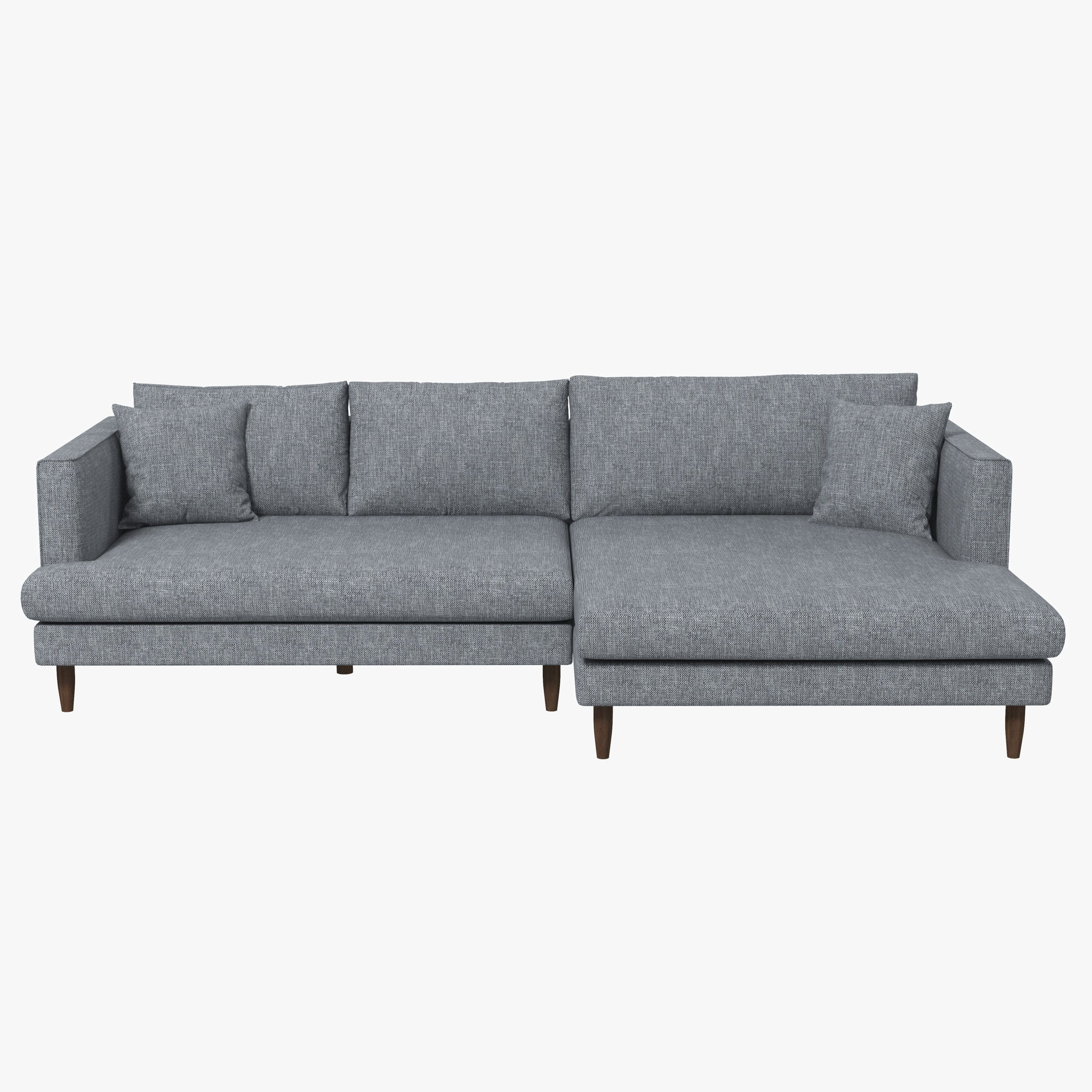 #Color_Grey Linen L-Shaped Sectional Sofa Blake Right Facing in Grey Linen front view without background 