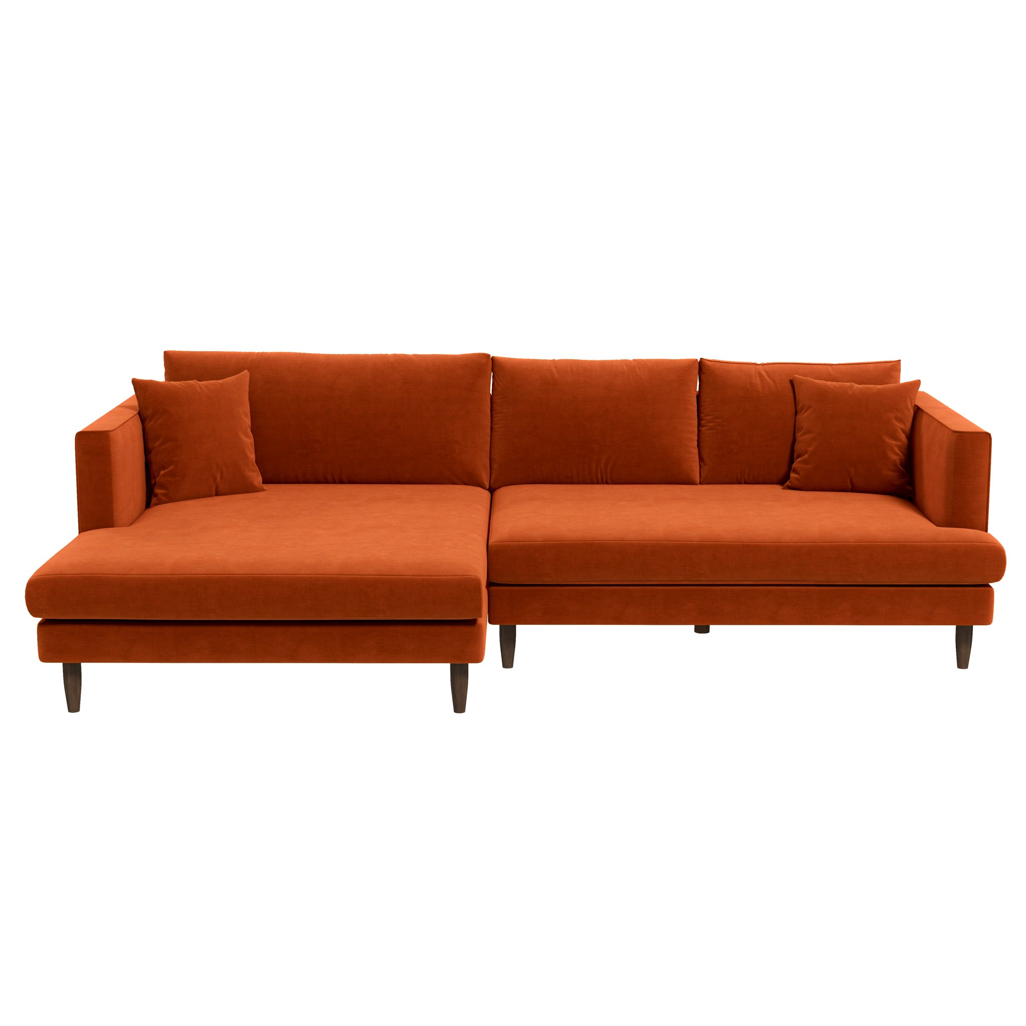 #Color_Orange Velvet L-Shaped Sectional Sofa Blake Left Facing in Cream Velvet front view without background