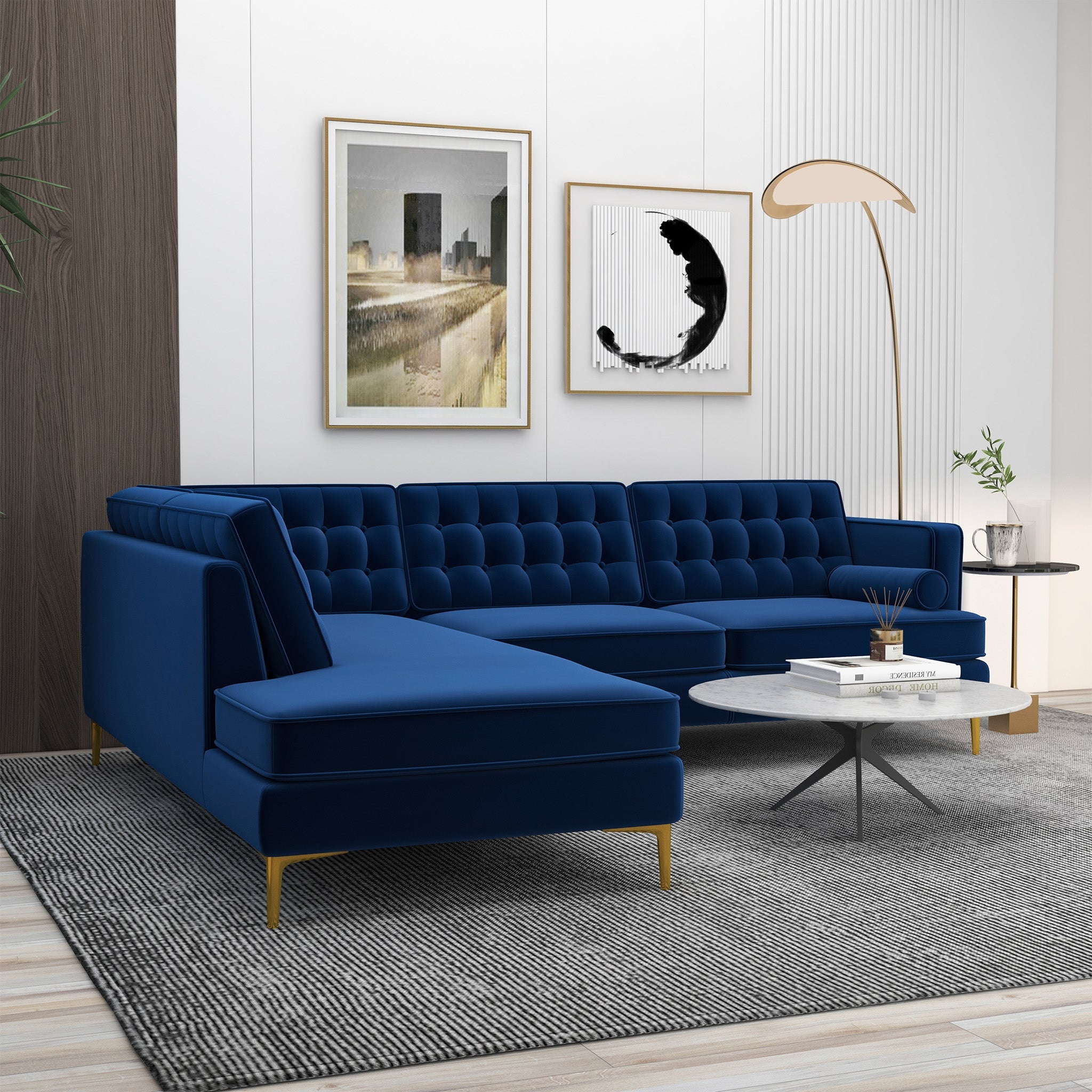 Brooke Dark Blue Sectional Sofa Left Facing