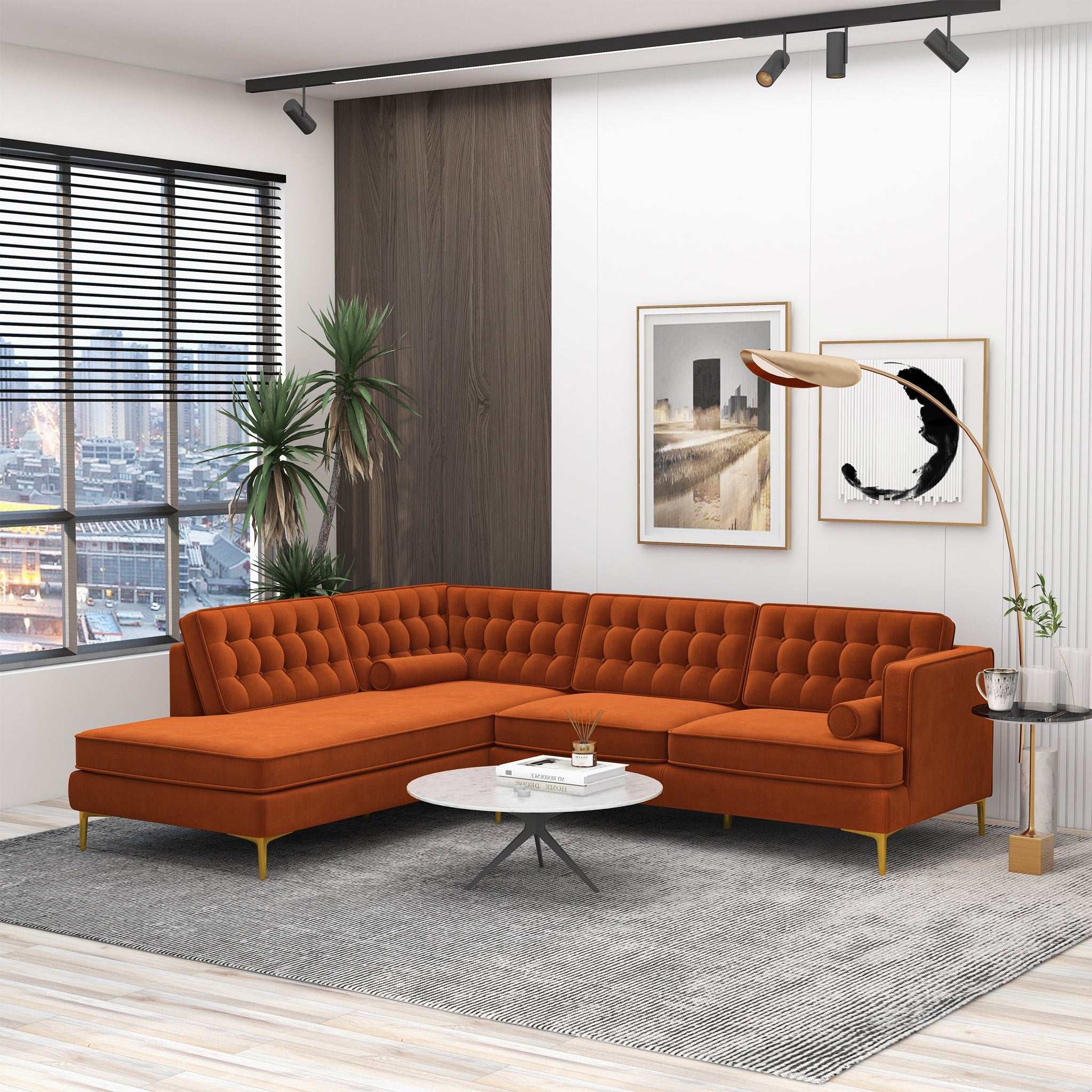 Brooke Burnt Orange Sectional Sofa Left Facing