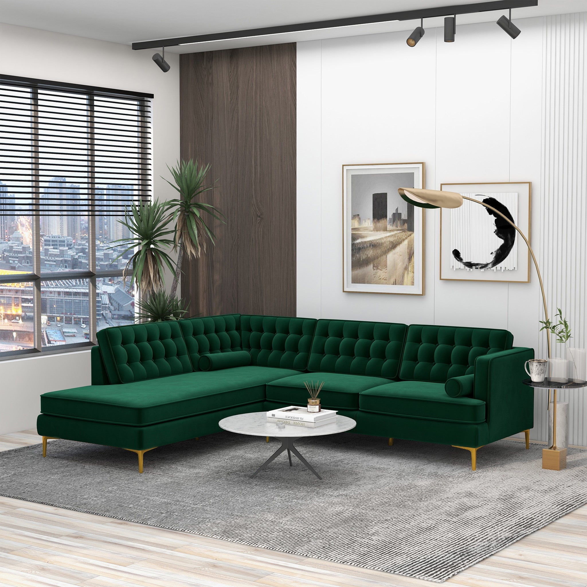 Brooke Green  Sectional Sofa Left Facing