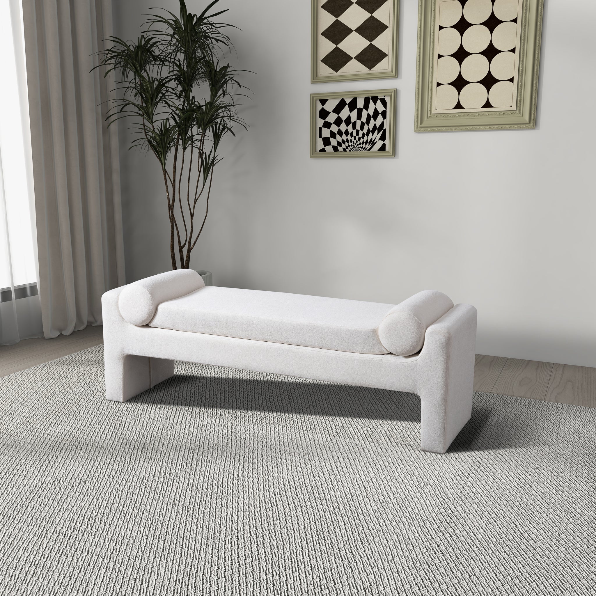 Camden Bench in White Boucle