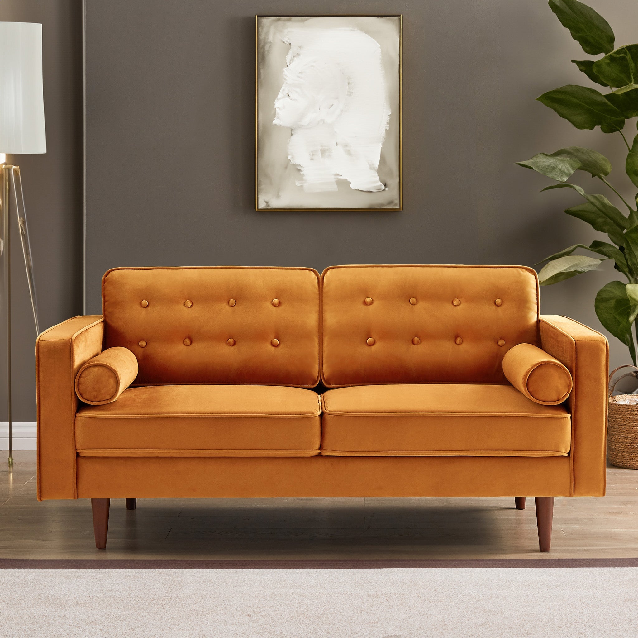 Casey Orange Velvet Loveseat