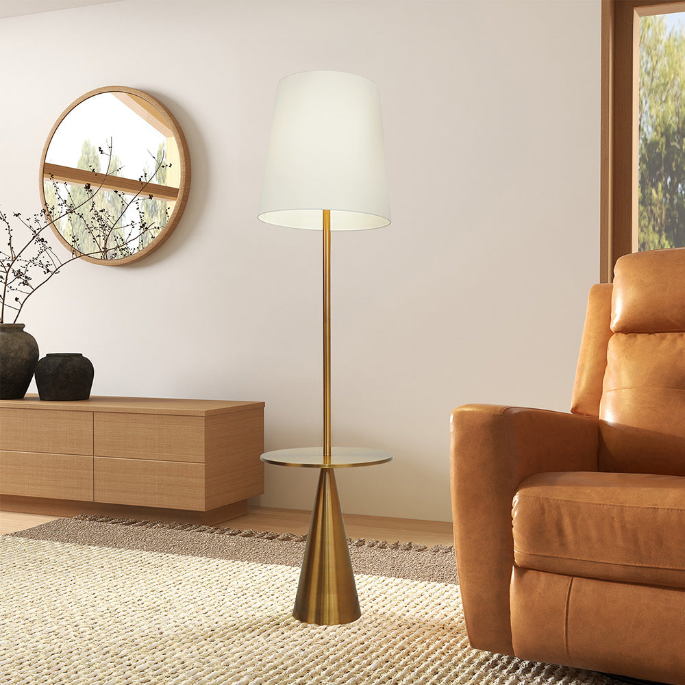 Celestial Modern Floor Lamp with Brass Accent Table with Large White Shade - West Lamp