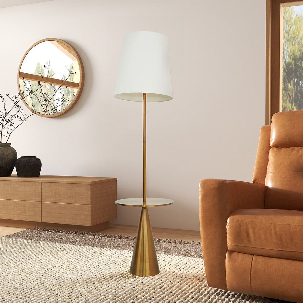 Celestial Modern Floor Lamp with Brass Accent Table with Large White Shade - West Lamp