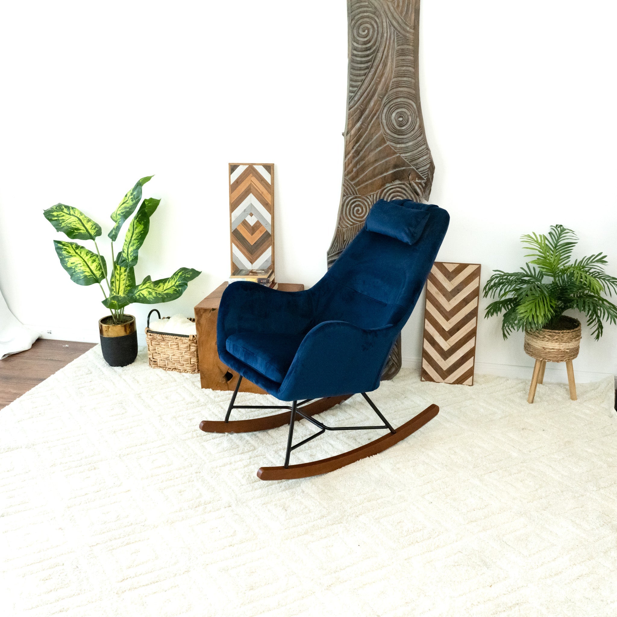 Chelsea Blue Velvet Rocking Chair