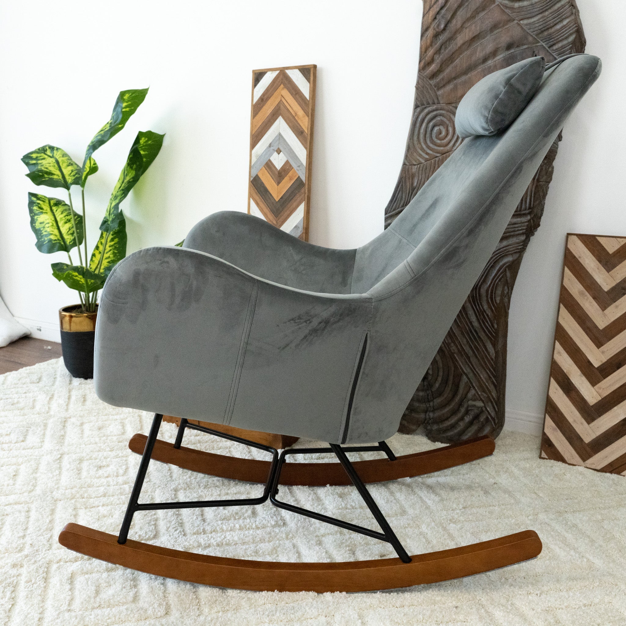 Chelsea Grey Velvet Rocking Chair