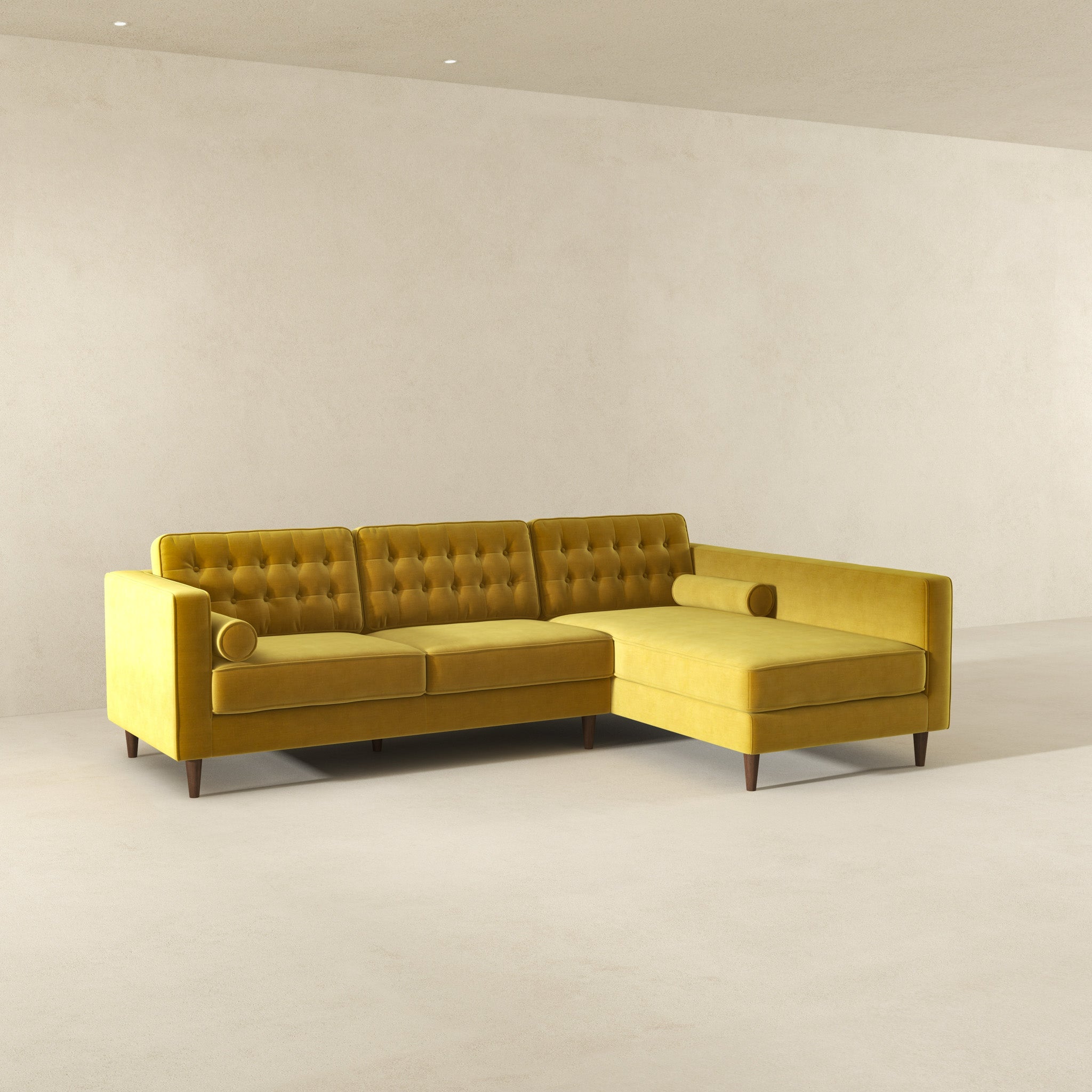 Christian  Dark Yellow Velvet Sectional Sofa Right Facing