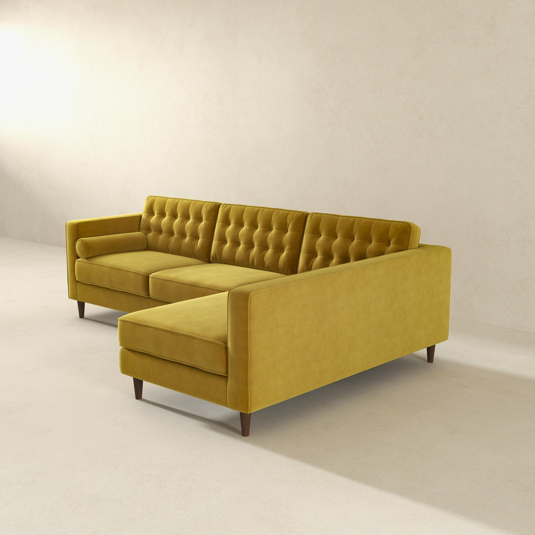 Christian  Dark Yellow Velvet Sectional Sofa Right Facing