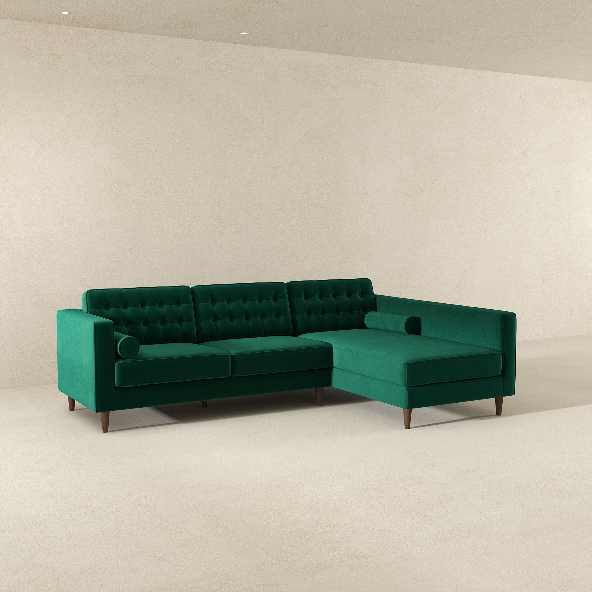 Christian Green Velvet Sectional Sofa Right Facing