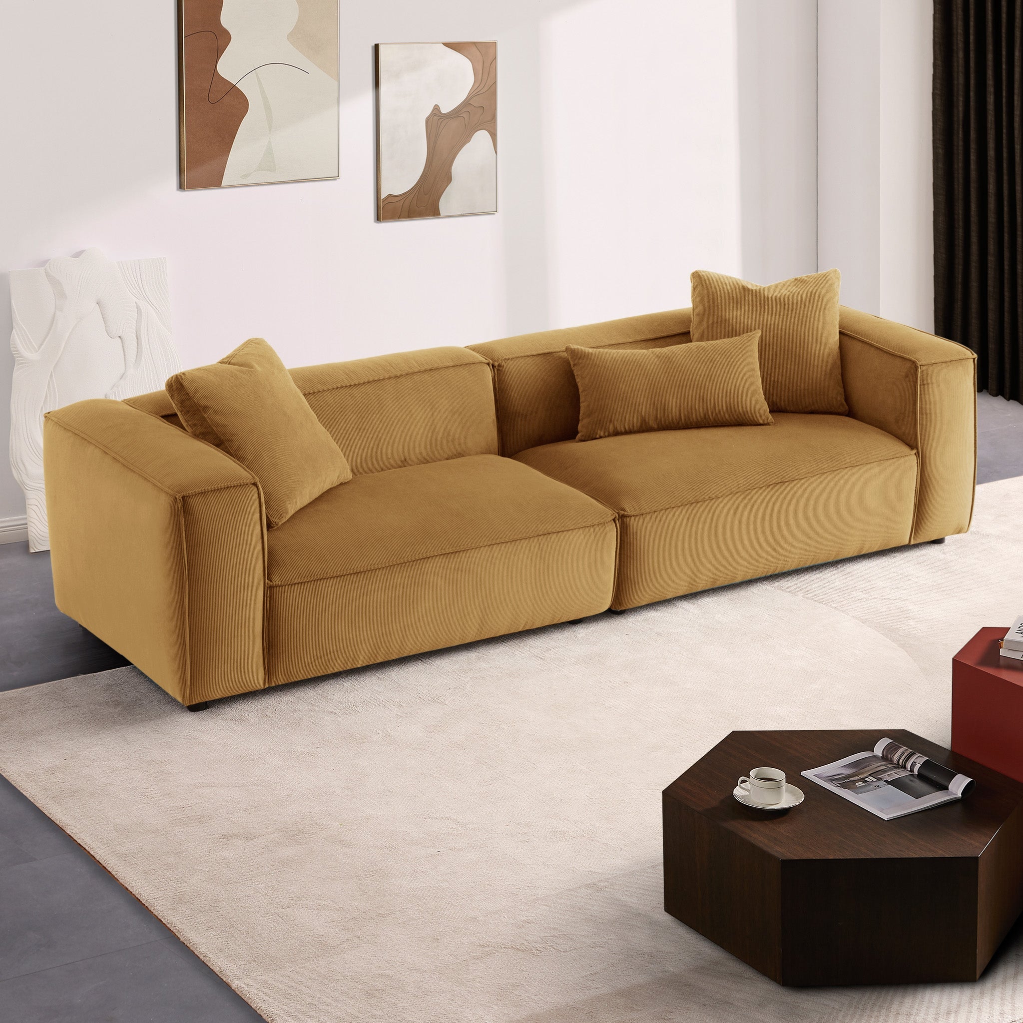 Conner Cognac Corduroy Sofa 110"